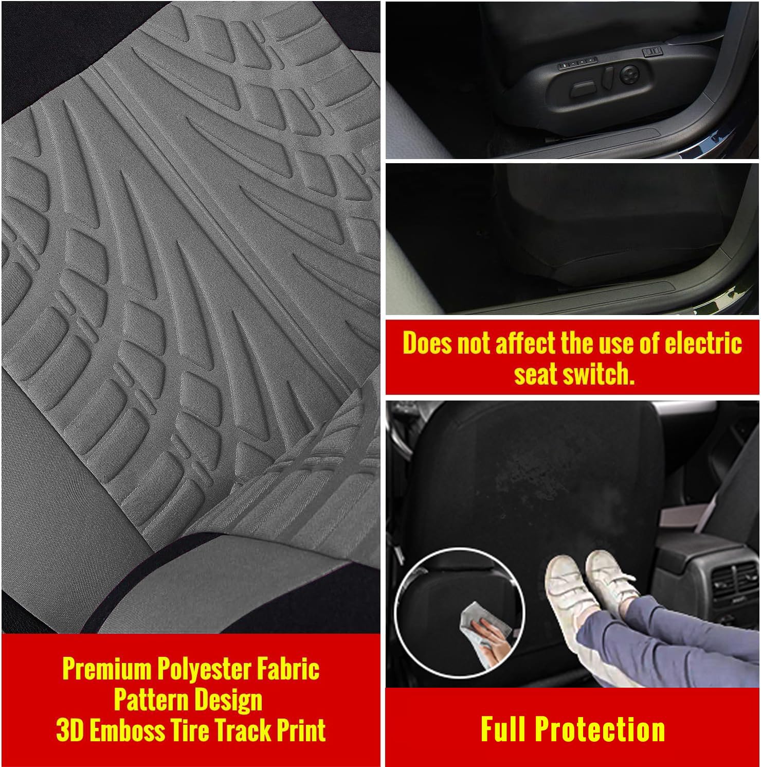 AUTOYOUTH Three Row Car Seat Covers Set, Gray Polyester, Universal Fit, 7 Headrests, Airbag Compatible for Cars, Trucks, SUVs