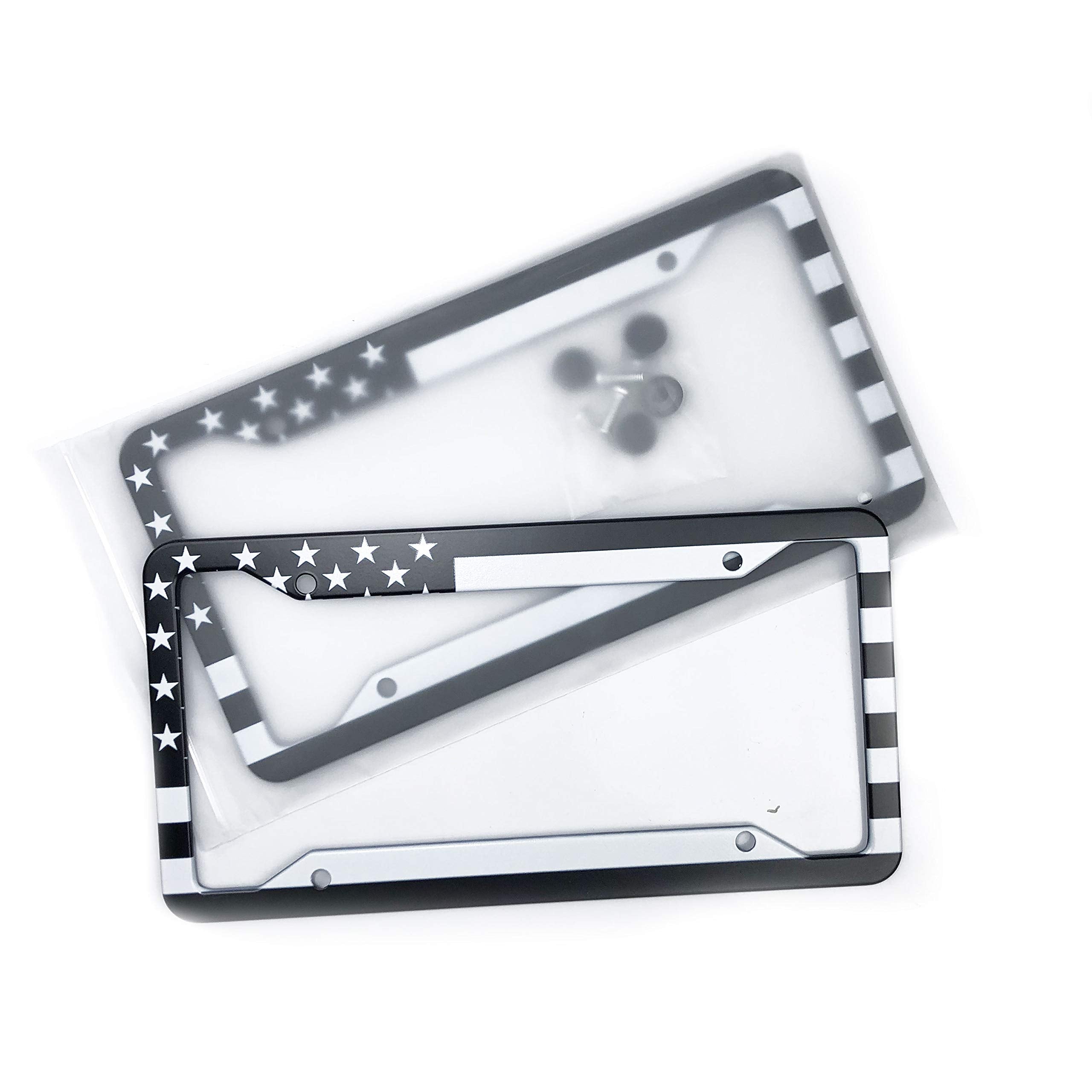 Exmeni Black American Flag License Plate Frame American Flag Car Tag Frame Us License Plate Holder United States Flag License Plate Cover 4 Holes And Screws