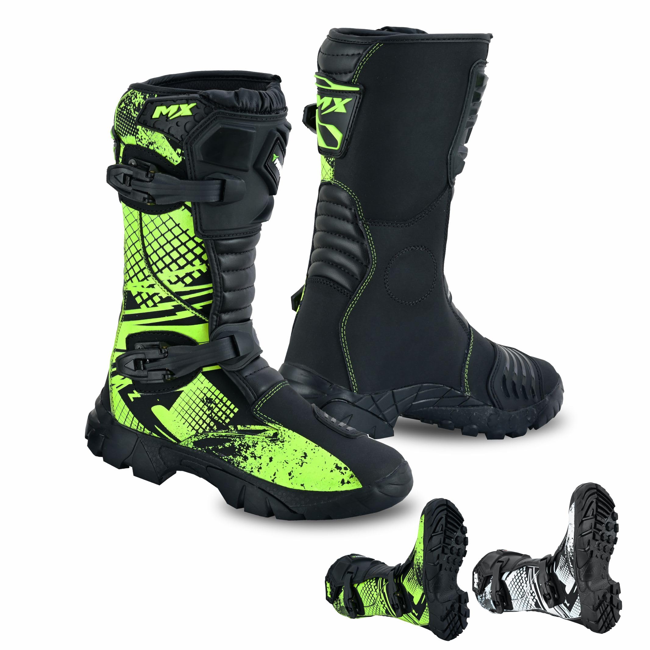 PROFIRST Motorcycle kids boots Motorbike Waterproof shoes Motorcross Dirt Blike Riding Biker Boots for kids (Green, USA2)