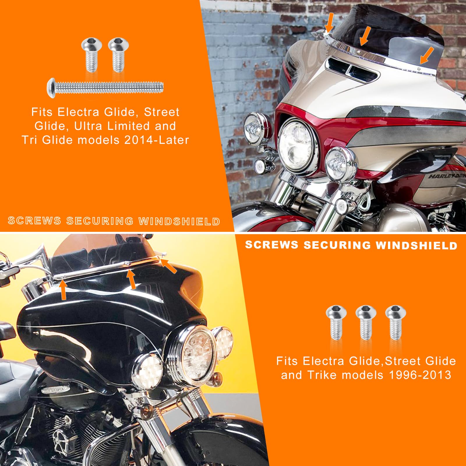 Eumti 18Pcs Motorcycle Batwing Inner Fairing Windshield Trim Screws Bolts Kit Stainless Steel Fit For Harley Touring Street Glid