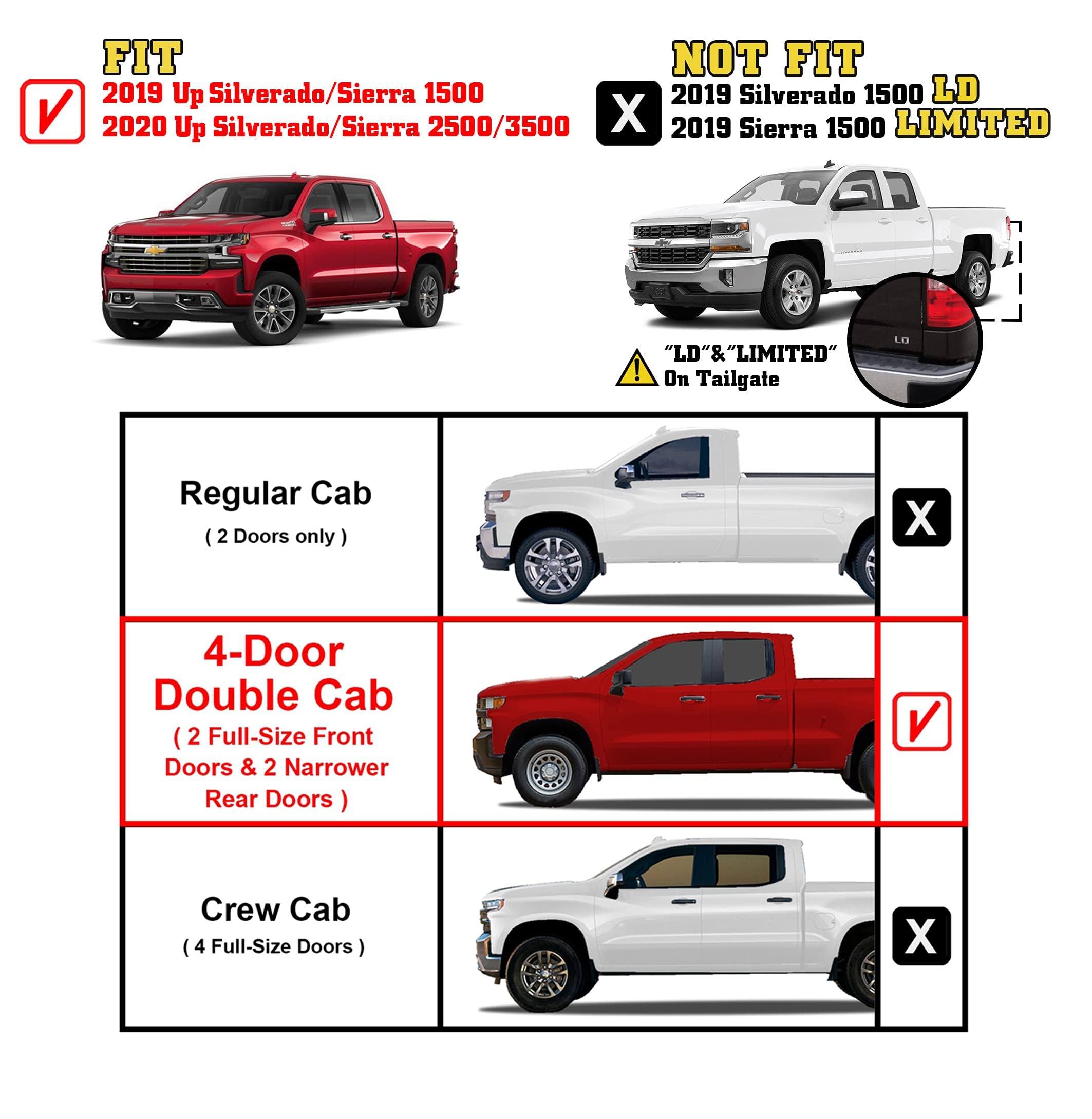 Tac Sidewinder Running Boards Fit 2019-2024 Chevy Silverado/Gmc Sierra 1500 | 2020-2024 2500/3500 Crew Cab Truck 4” Drop Fine Texture Black Side Steps Nerf Bars Rock Slider Armor Accessories (2Pcs)