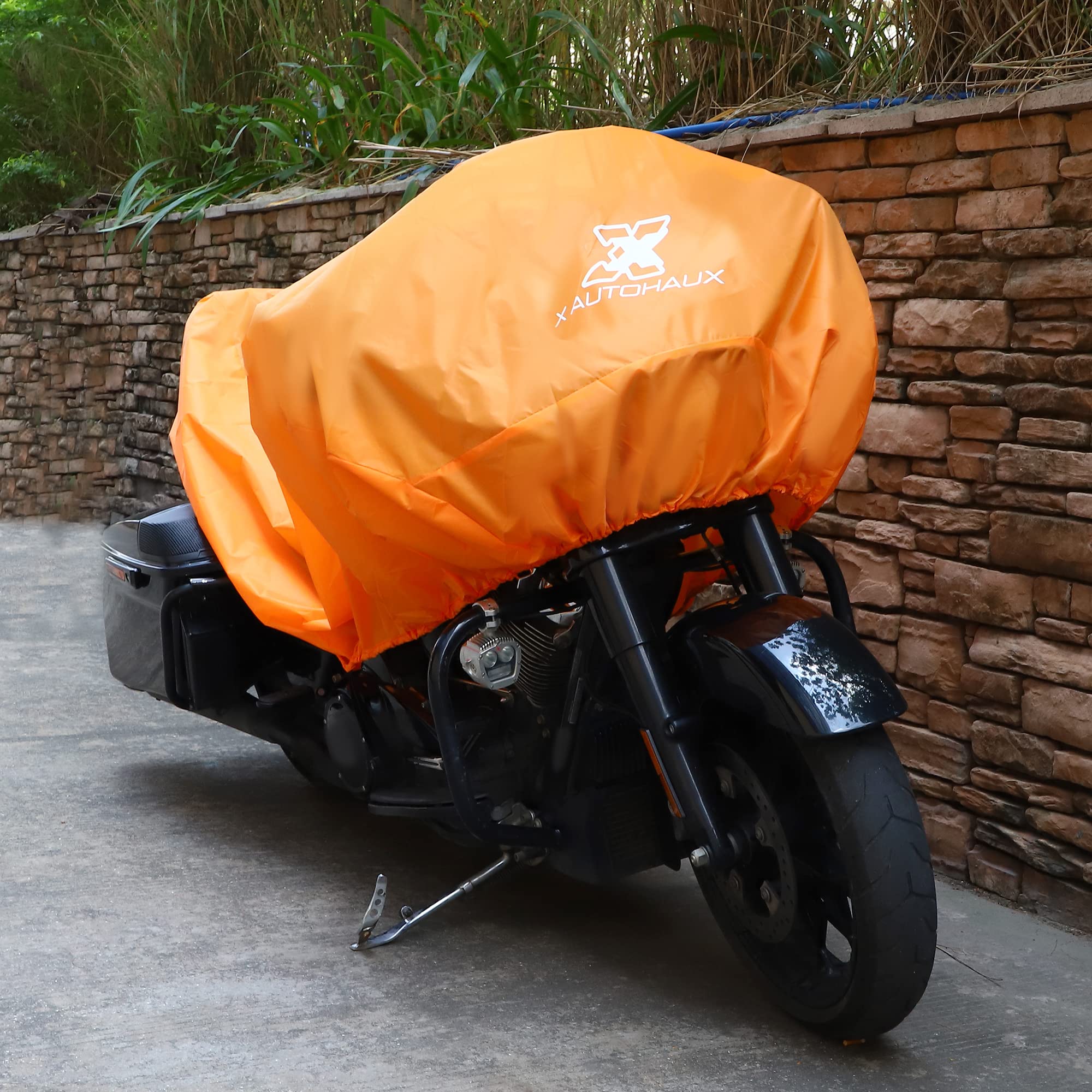 X Autohaux Motorcycle Cover Lightweight Half Cover Outdoor Waterproof Rain Dust Protector Orange L Size For Most Full Dress Tour