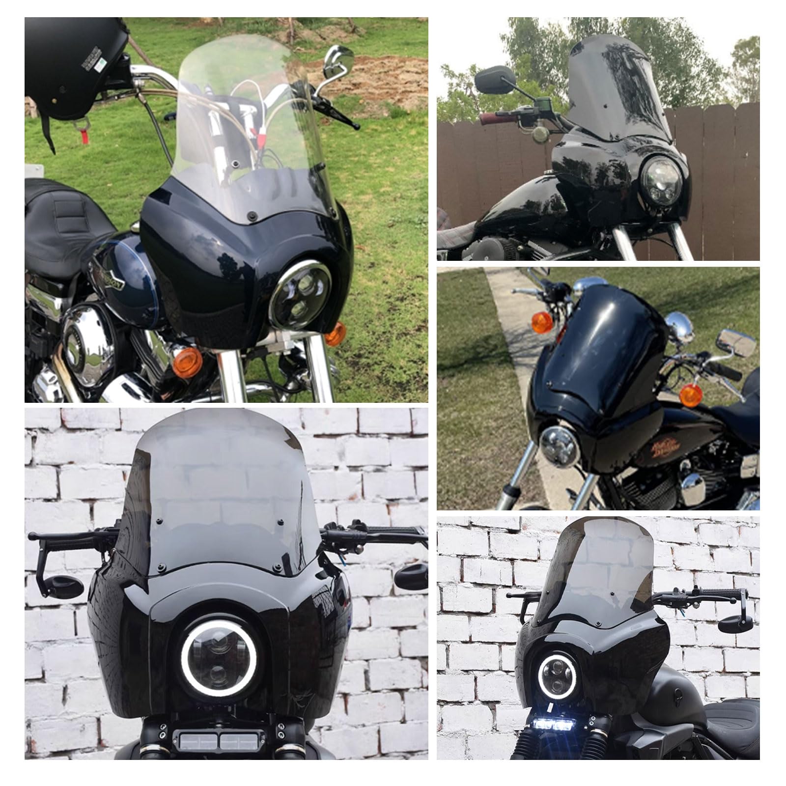 FATECIM Headlight Fairing for Harley Dyna FXDXT FXD FXDC - 15" Smoke ABS Windshield