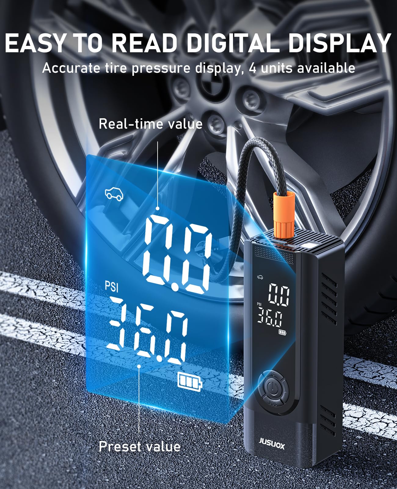 Tire Inflator Portable Air Compressor, 150Psi Cordless Air Pump For Car Tires, Battery & 12V Dc Dual Power Electric Bike Tire Pu