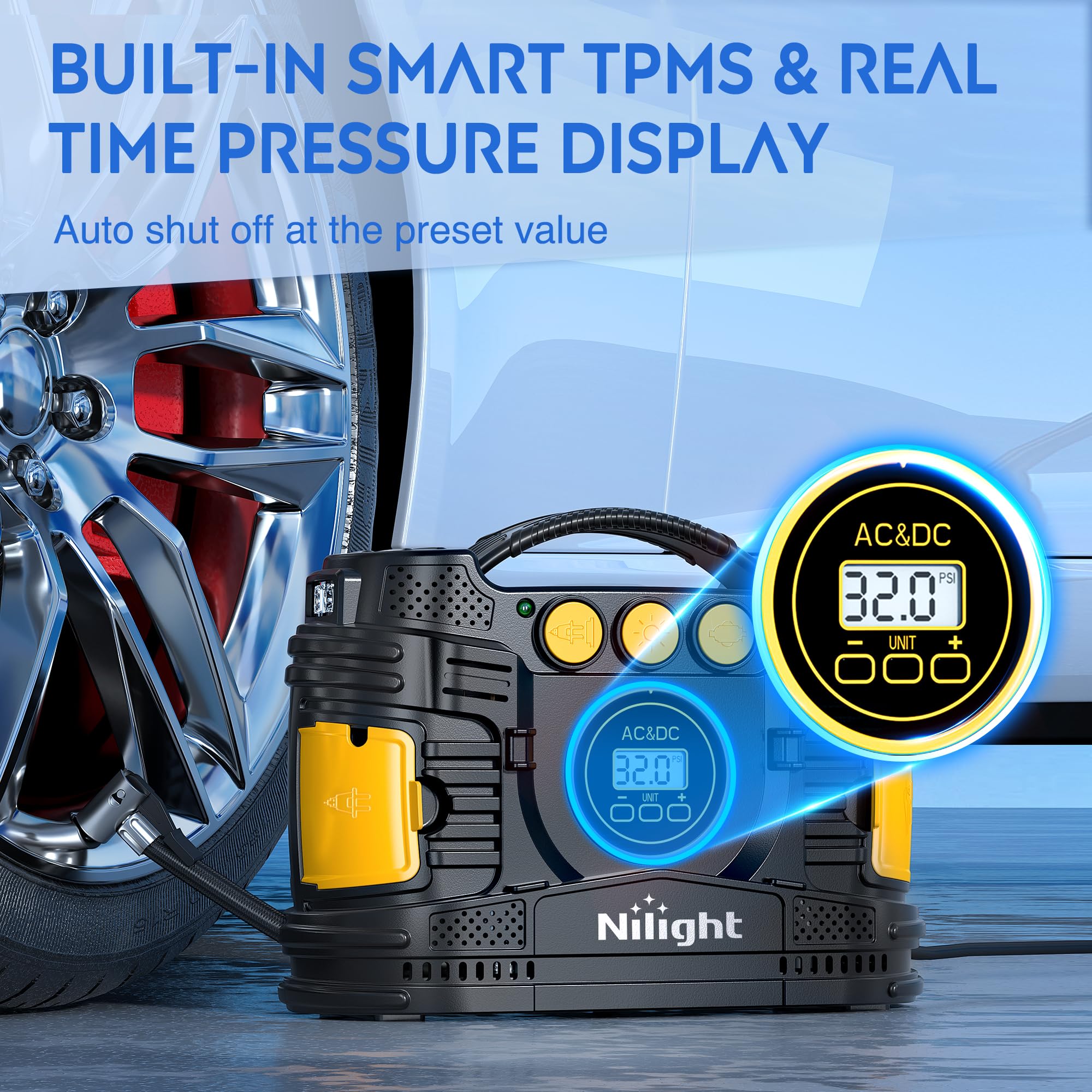 Nilight Tire Inflator Portable Air Compressor Dual Power For Car 12V Dc And Home 110V Ac Tire Pump W/Tire Pressure Gauge Fast In