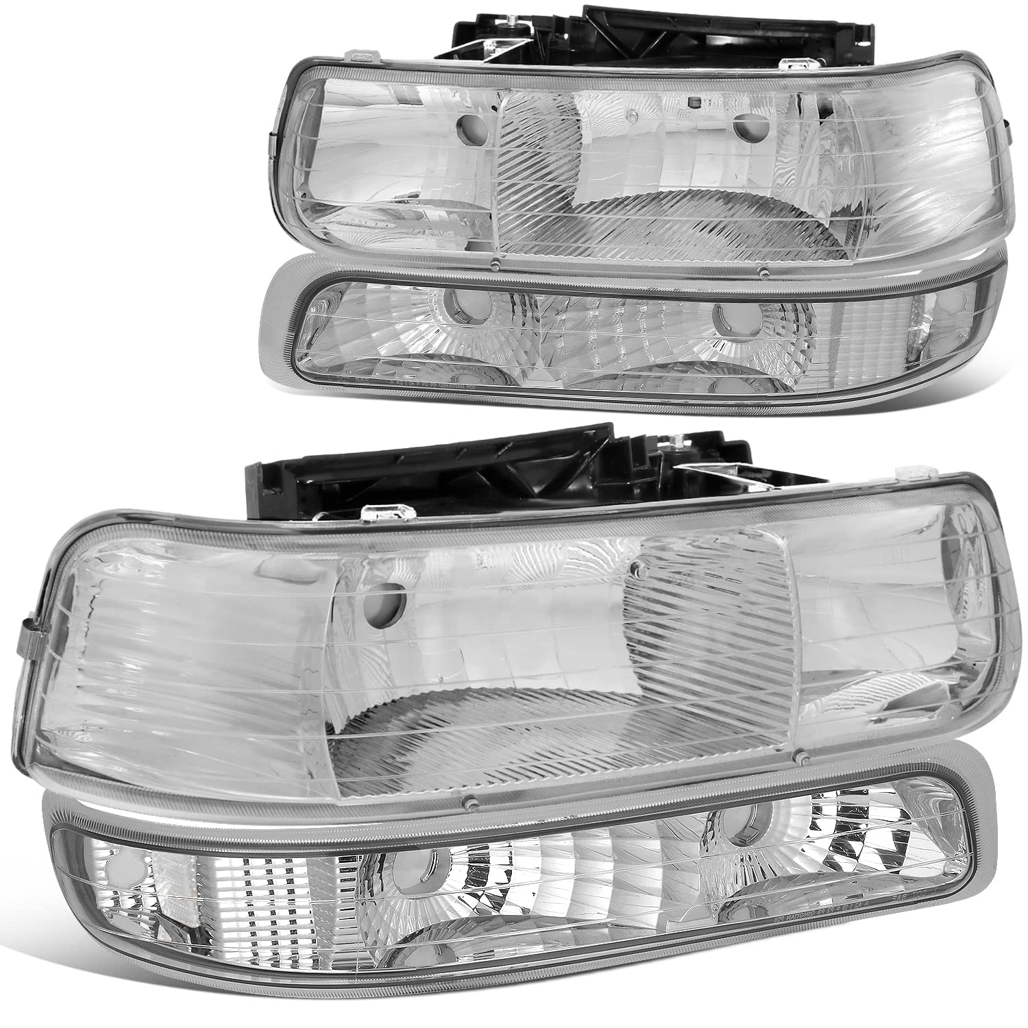 Dna Motoring Hl-Oh-Cs99-4P-Ch-Cl1 Chrome Housing Headlights Compatible With 99-02 Silverado 00-06 Suburban/Tahoe Bottom Bumper L