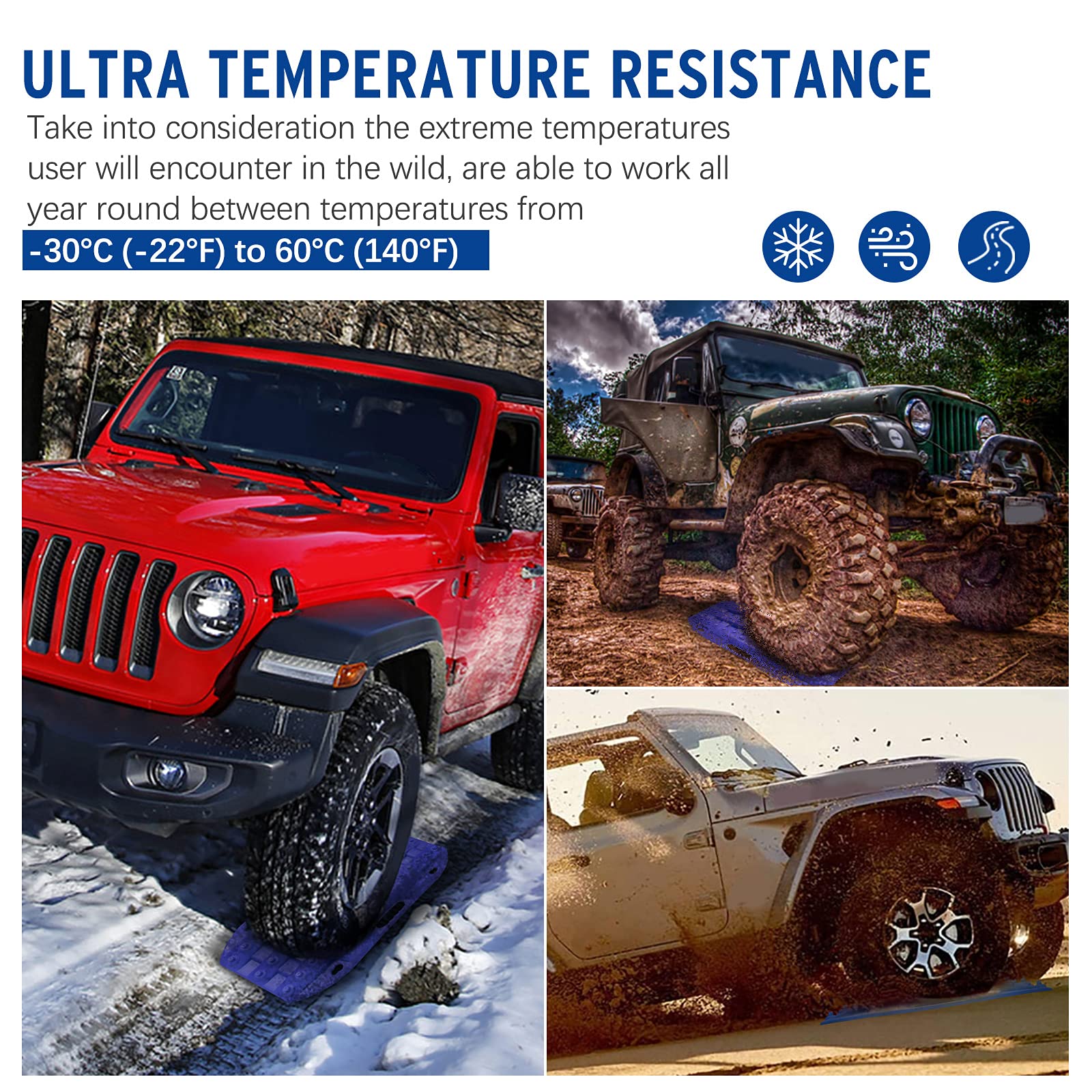 Bunker Indust Off-Road Traction Boards, 2 Pcs Recovery Tracks Traction Mat For 4X4 Jeep Mud, Sand, Snow Traction Ladder-Blue Tire Traction Tool
