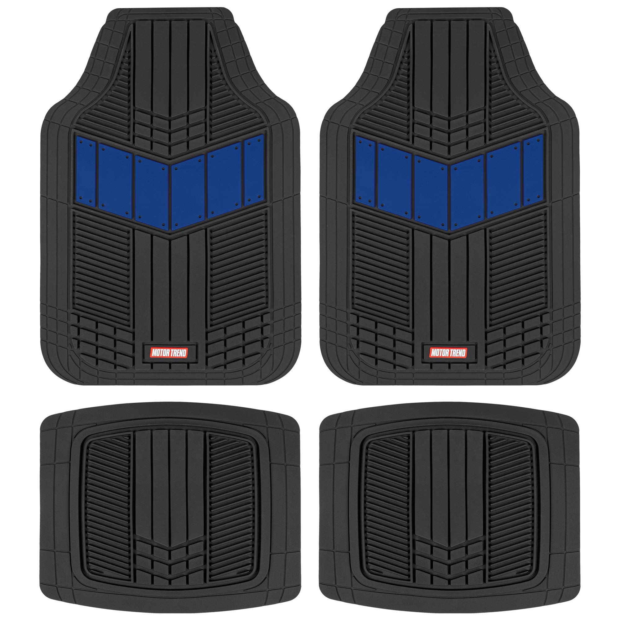 Motor Trend Dualflex Rubber Car Floor Mats All Weather Waterproof 4-Piece Sporty Two-Tone Design Car Mats Full Set - Universal T