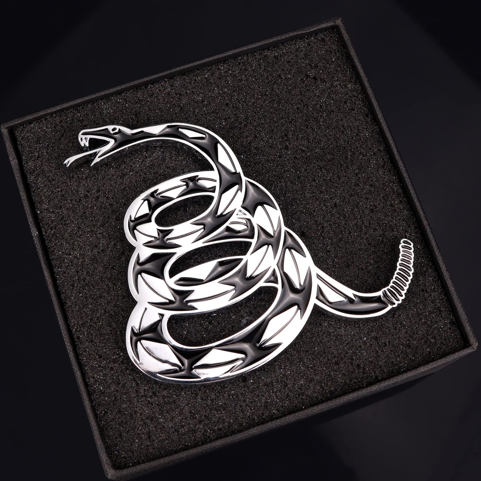 Fsforcar Gadsden Flag Car Sticker - 3D Silver Snake Decal for Automotive, Truck, Motorcycle - Model FS-2206-014