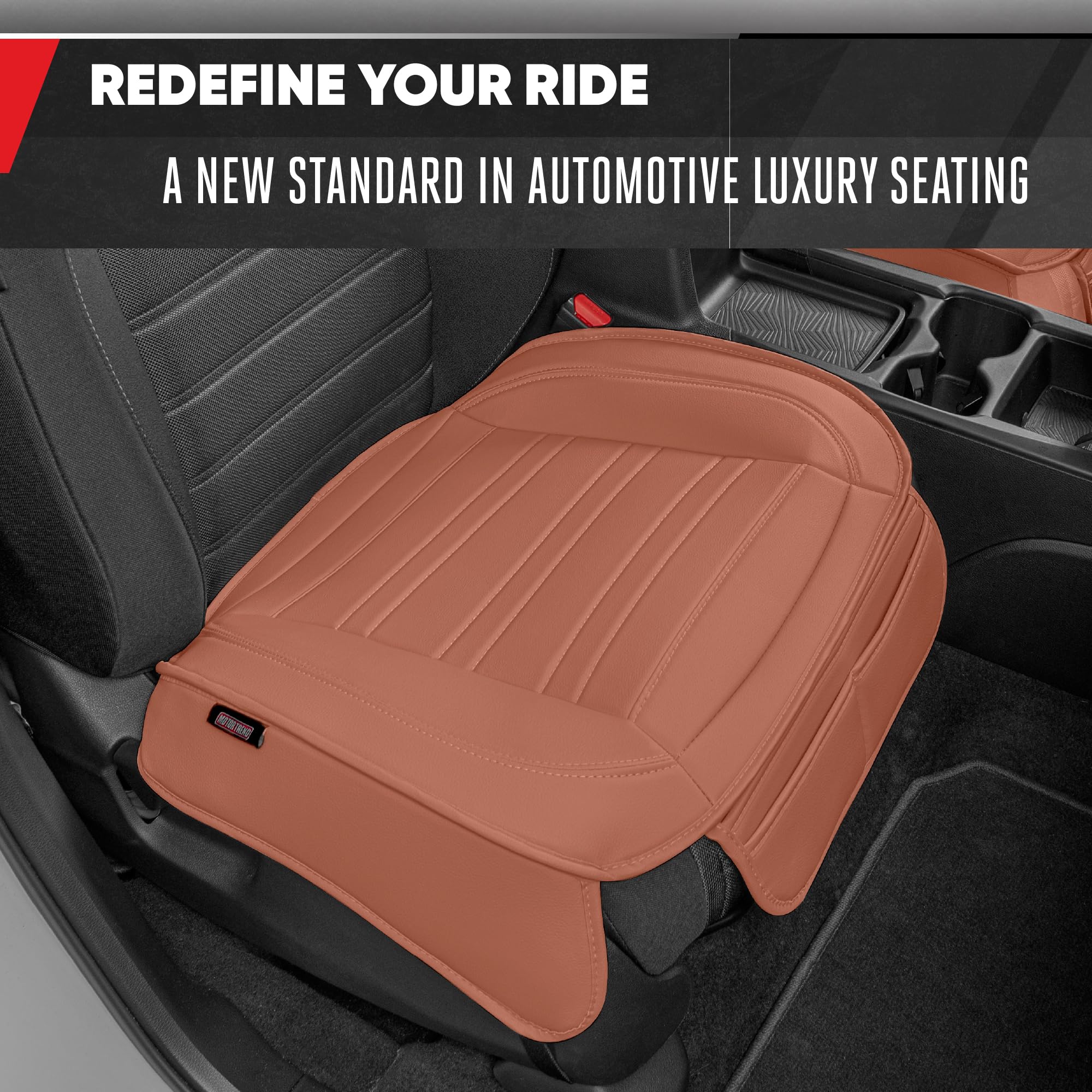 Motor Trend Faux Leather Front Seat Cover for Cars - Set of 2 Brown Front Car Seat Covers for SUV & Truck with Storage Pockets -