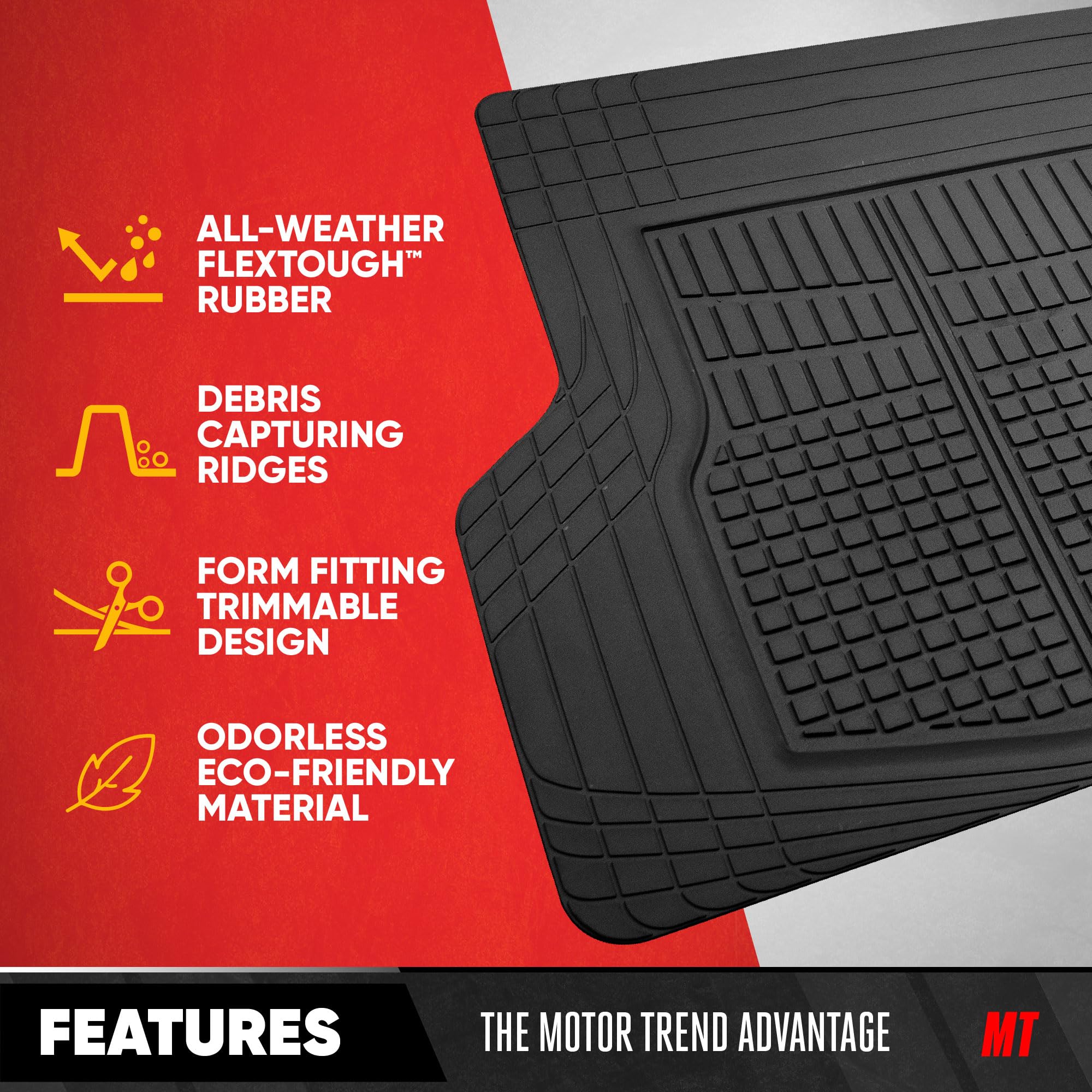 Motor Trend Premium Flextough All-Protection Cargo Mat Liner - W/Traction Grips & Fresh Design, Heavy Duty Trimmable Trunk Liner
