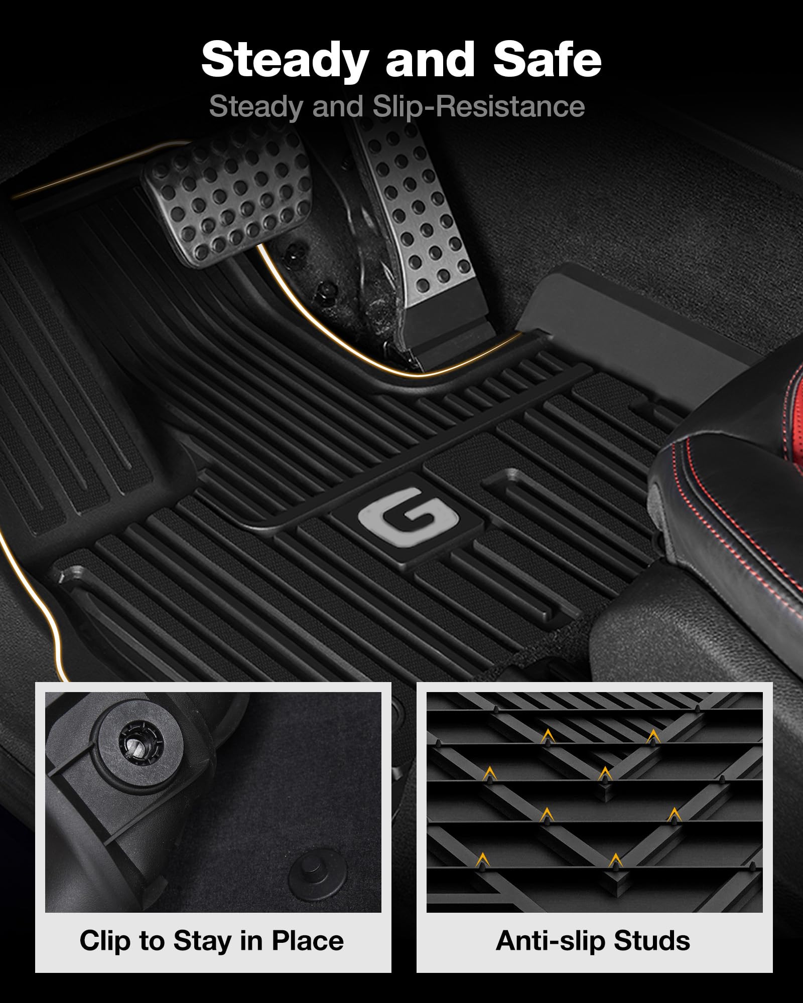 3W TPE Floor Mats & Cargo Liner Set for 2019-2025 Mercedes-Benz G Class, Black, Custom Fit for G500/G550/G580/AMG G63