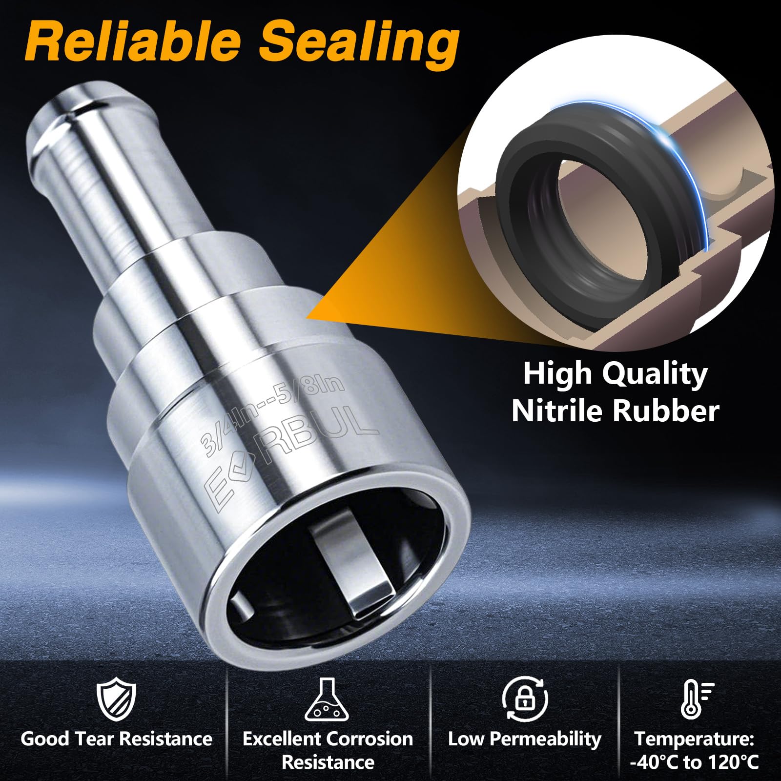 EVRBUL 2PCS Heater Core Hose Connectors - Stainless Steel Coolant Hose Connector Inlet/Outlet 3/4In Tube x 5/8In Hose Compatible