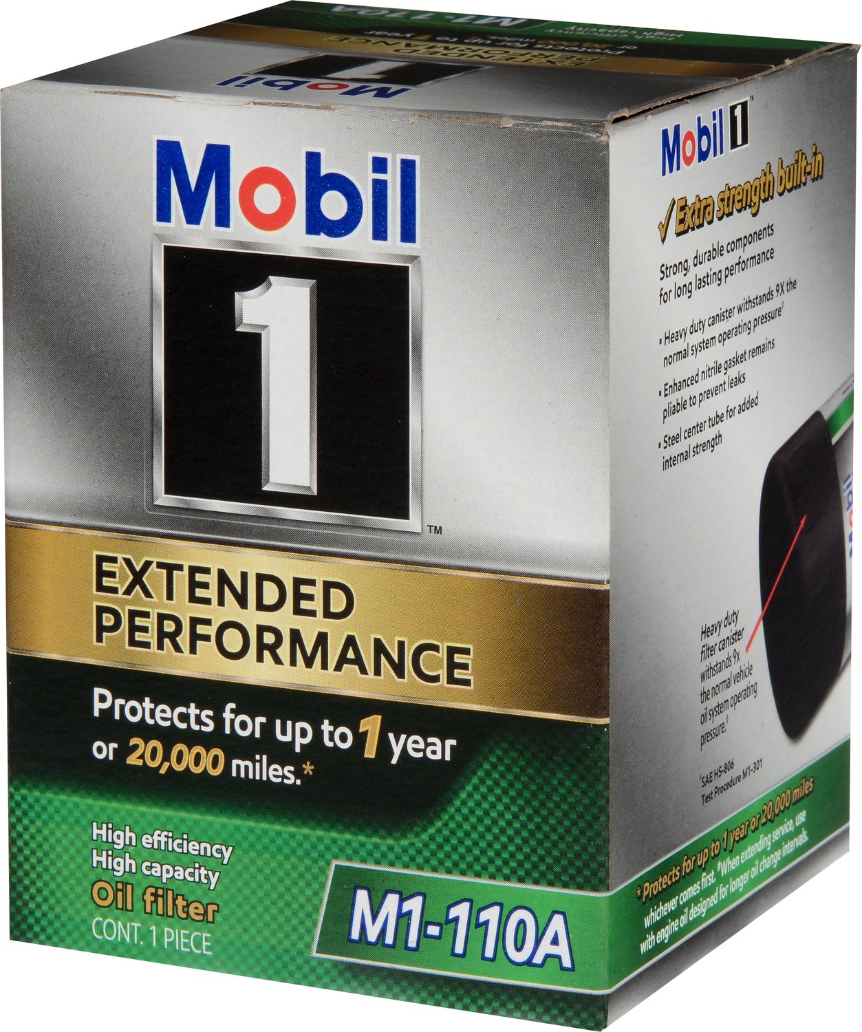 Mobil 1 Oil Filter M1-110A, Screw-On Canister, 3.375 in Tall, Steel, Black, 20 mm x 1.50 Thread, 1 ct