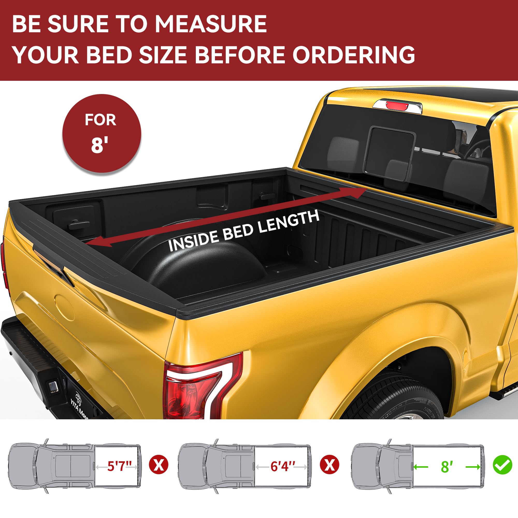 Yitamotor Soft Roll Up Truck Bed Tonneau Cover Compatible With 2003-2024 Dodge Ram 2500 3500, Fleetside 8 Ft Bed Without Rambox