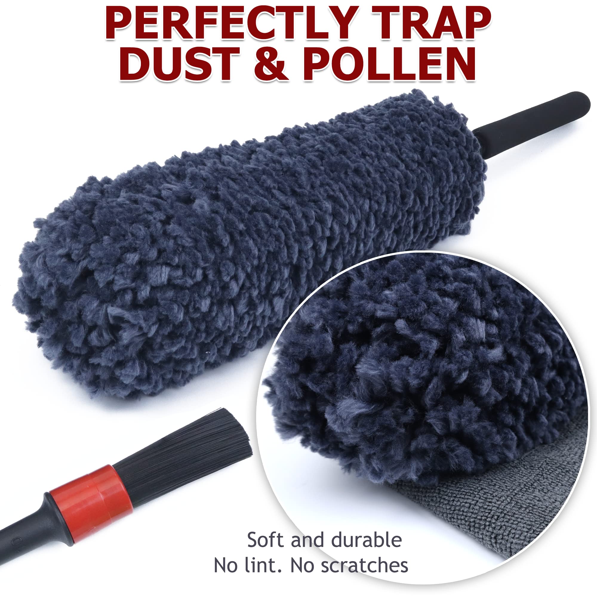 Takavu Car Duster Interior - Double-Sided Microfiber With Comfort Handle - Lint & Scratch-Free Cleaning For Cars, Trucks, Rvs (I