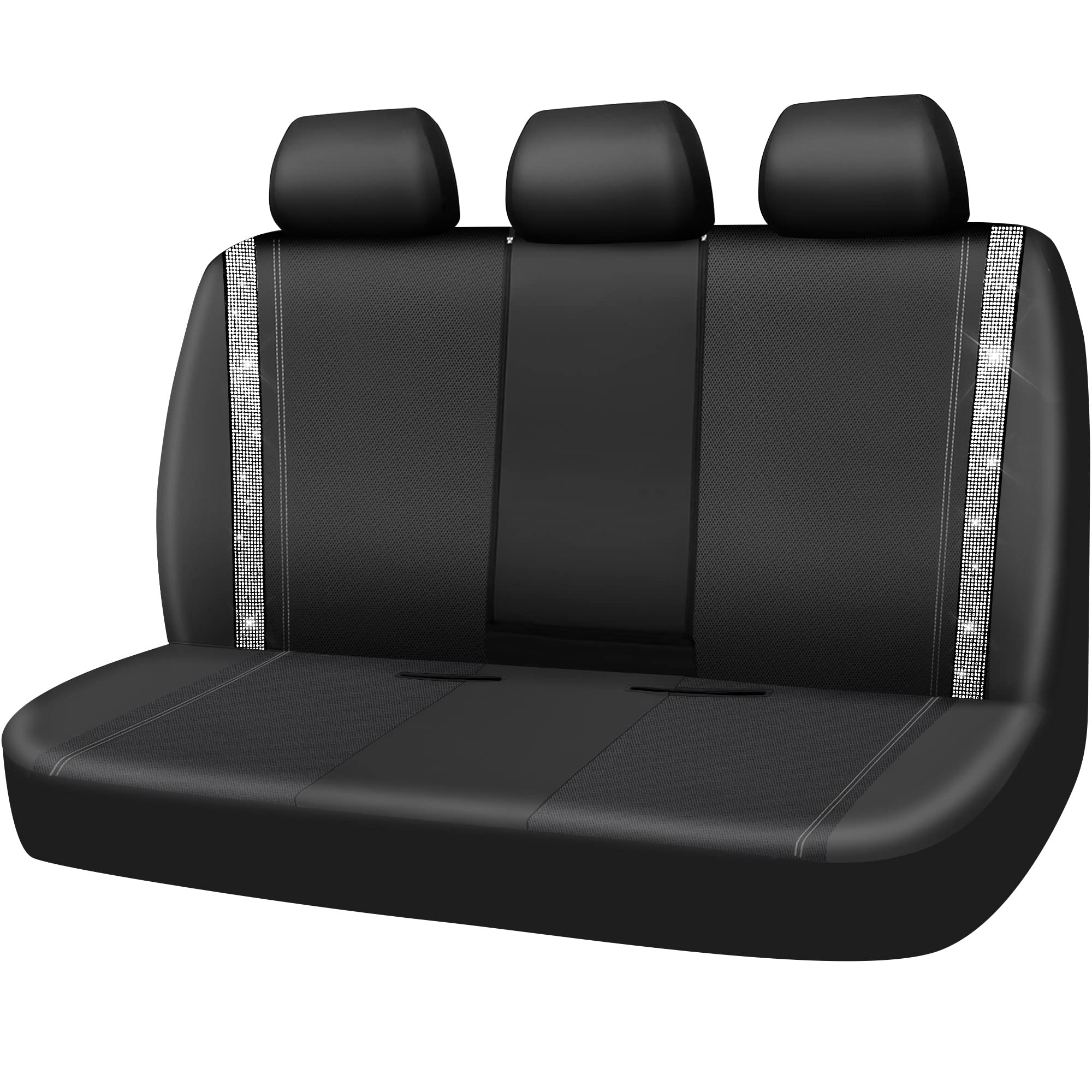 Car Pass Bling Rhinestone&Leather Back Seat Cover, Waterproof Bench Rear Seat Cover Shining Diamond Universal Fit Automotive Glitter Crystal Sparkle Strips For Kid Women Girl, Silver Diamond