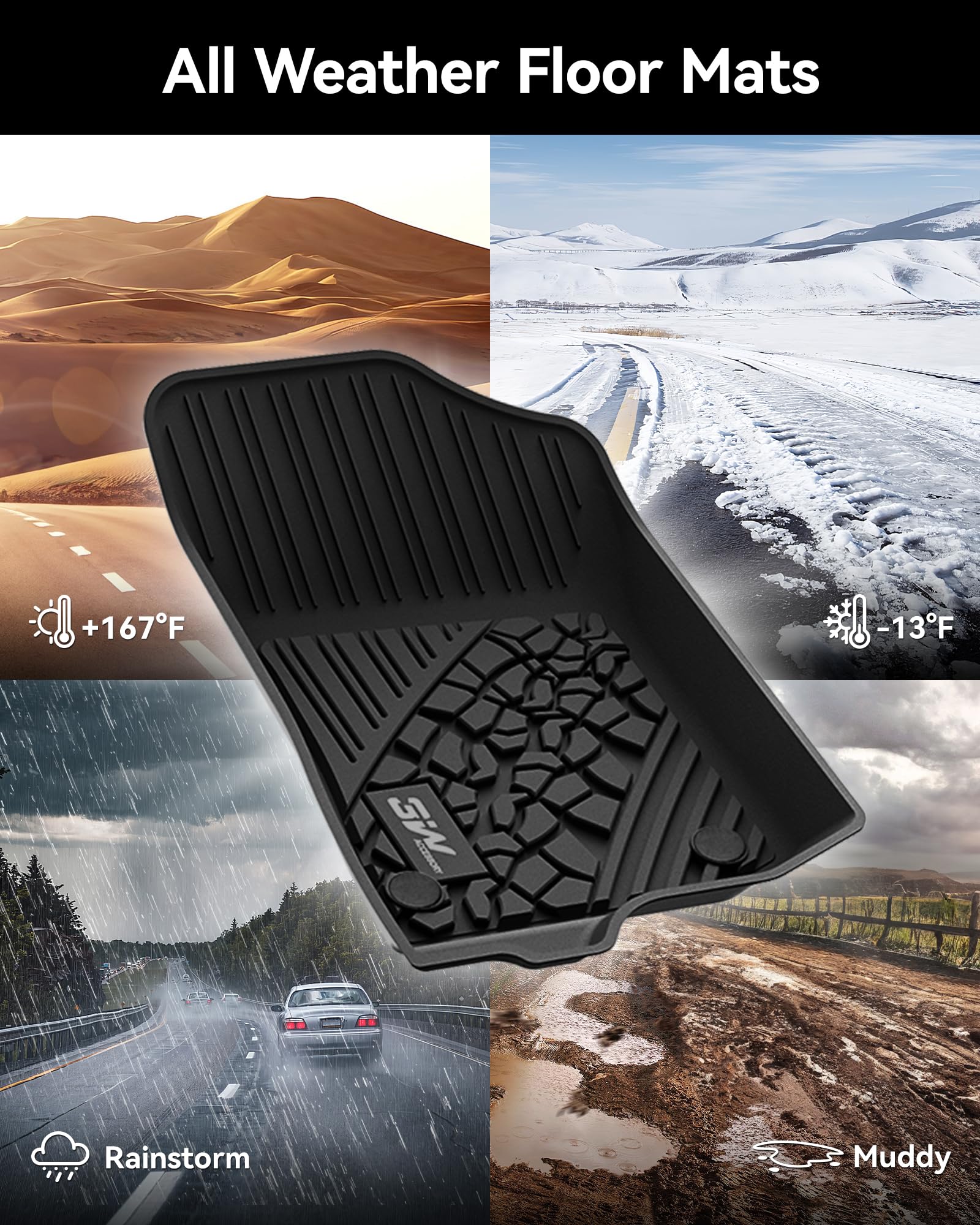3W Custom Fit Floor Mats & Cargo Liner for Jeep Wrangler 4XE 2021-2025, Heavy Duty TPE Rubber, All Weather, Black