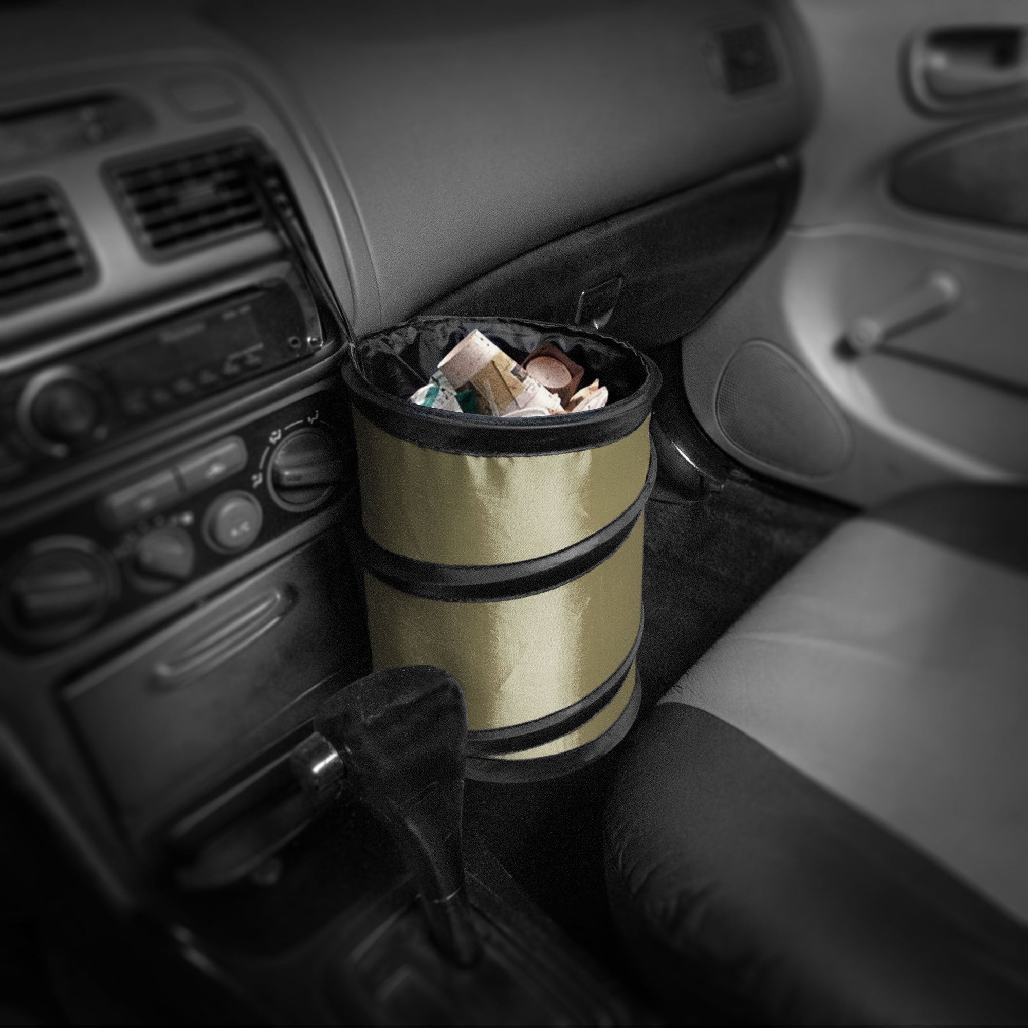 Fh Group Automotive Waterproof Portable Collapsible Small Trash Can Garbage Container Fits Most Cars,Waterproof,Polyethylene, Suvs, And Trucks Beige