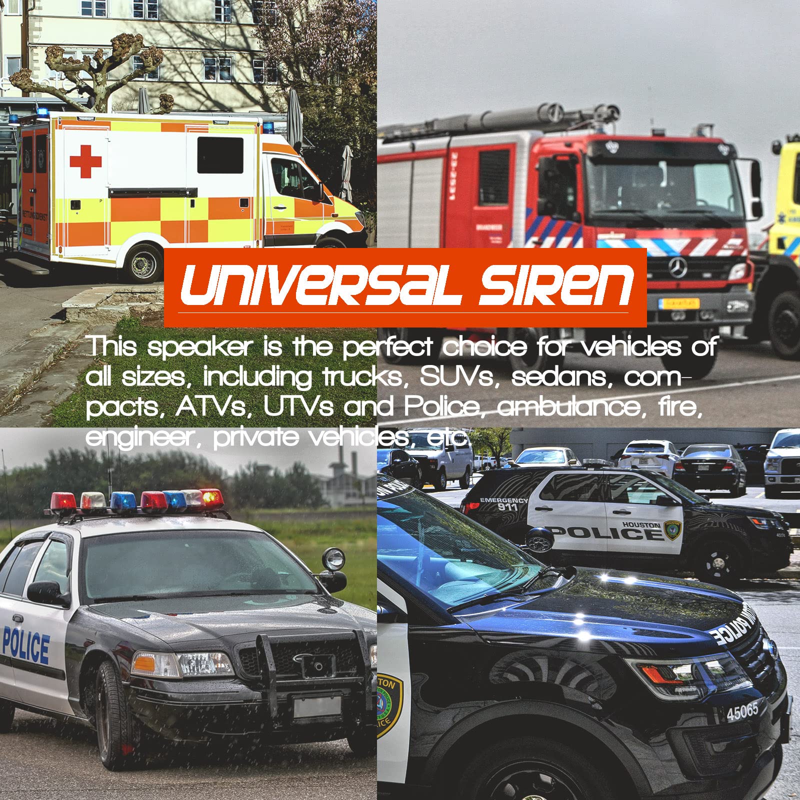 Booyu 12V 200W 37 Tones Police Warning Emergency Siren Pa System [Slim Speaker Horn][135Db][Handheld Microphone][Hands-Free][2 X