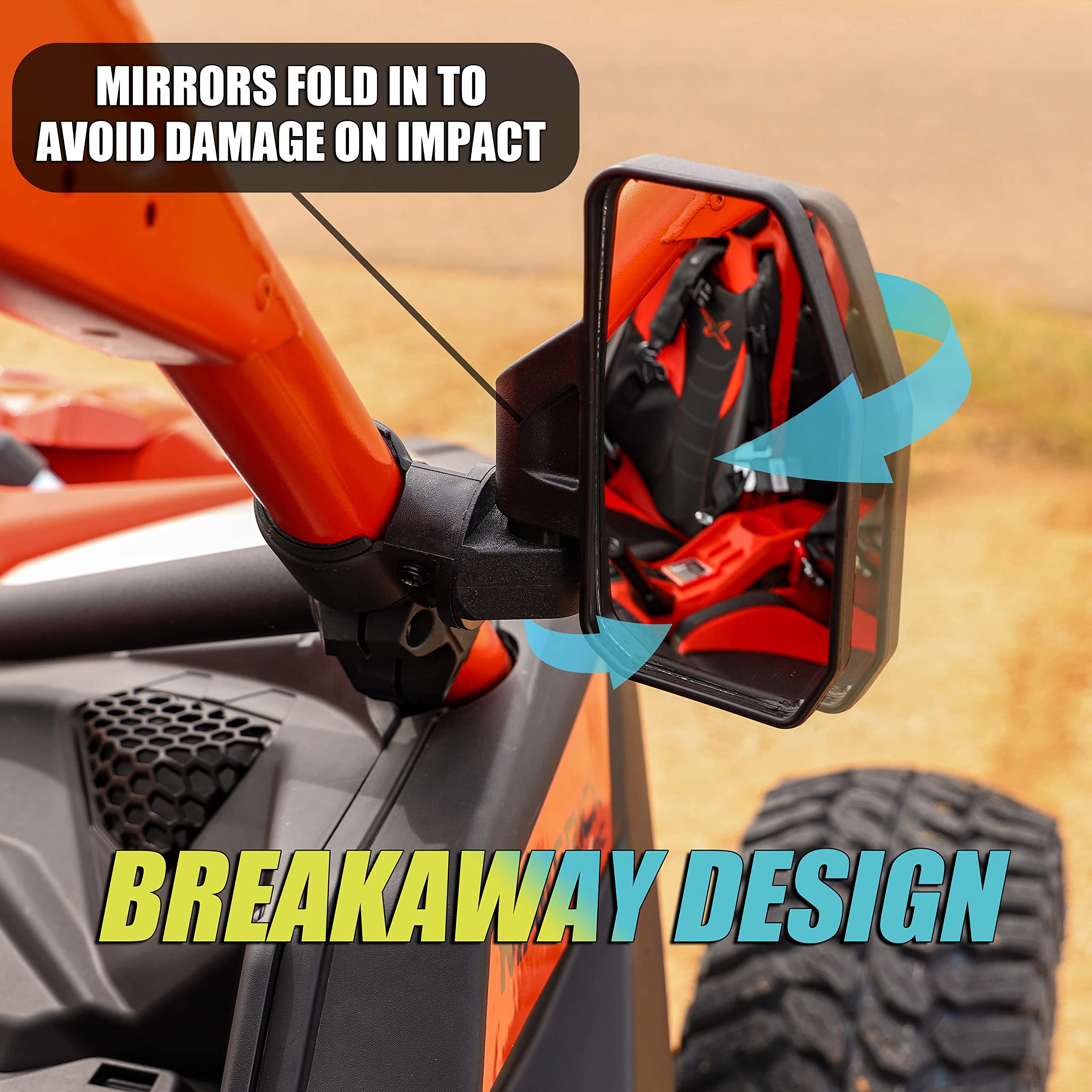 Chupacabra Offroad UTV Side Mirror Kit - 2 Pack, Adjustable Break Away Design, High Impact Glass, Fits 1.6"-2" Roll Cage, Black