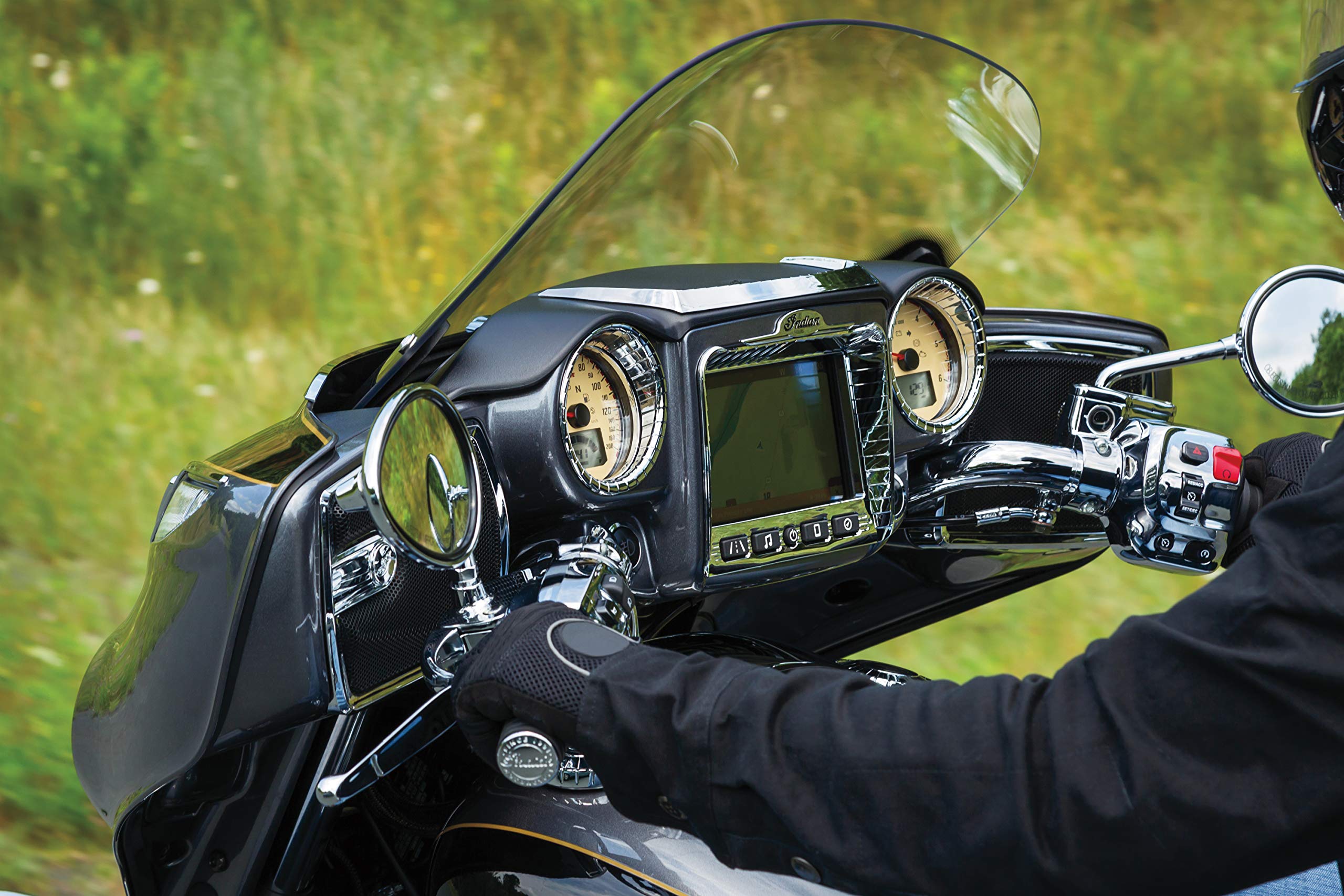 Kuryakyn 5198 Motorcycle Accessory: Aztec Stereo Accent For 2017-2019 Indian Chieftain & Roadmaster Motorcycles, Chrome