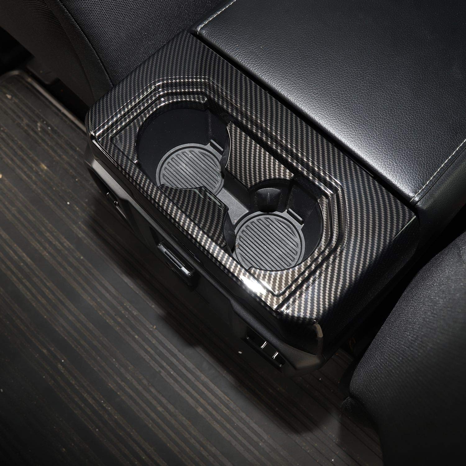 Keptrim For F150 Abs Carbon Fiber Gear Armrest Rear Cup Holder Trim For 2015 2016 2017 2018 2019 F150, For 2017 2018 F250 F350,1
