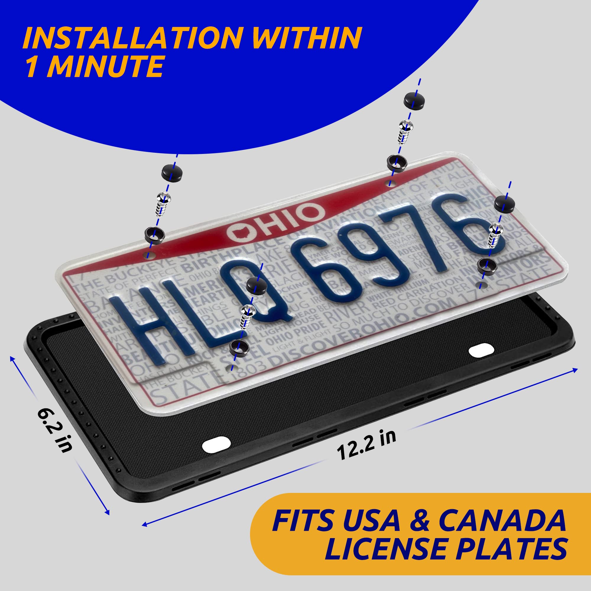 Silicone License Plate Frames 2 Pcs, Front & Back License Plates Cover Bracket, Easy To Install Set Of Black Brackets W Screw Ca