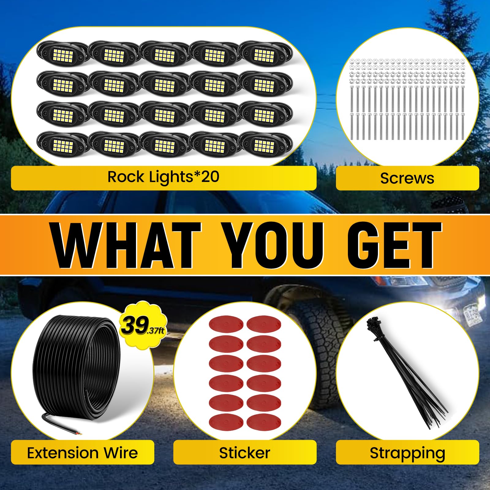 Yoneda Rock Lights For Trucks(20 Pods White With 13Yd Wire)