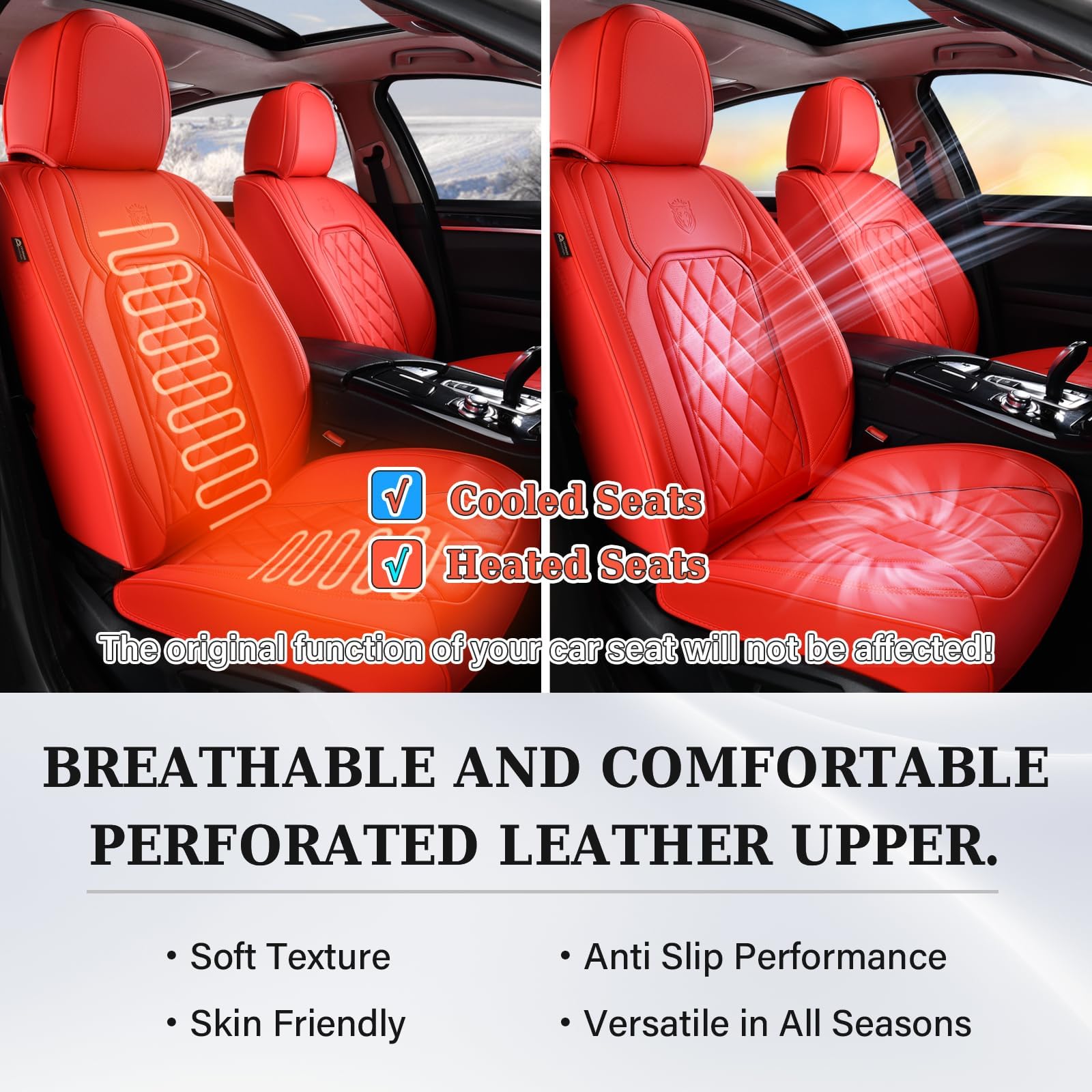 Coverado Leather Seat Covers - Waterproof Faux Leather Front Pair, A-Red, Model SCU030, Universal Fit for Most Cars
