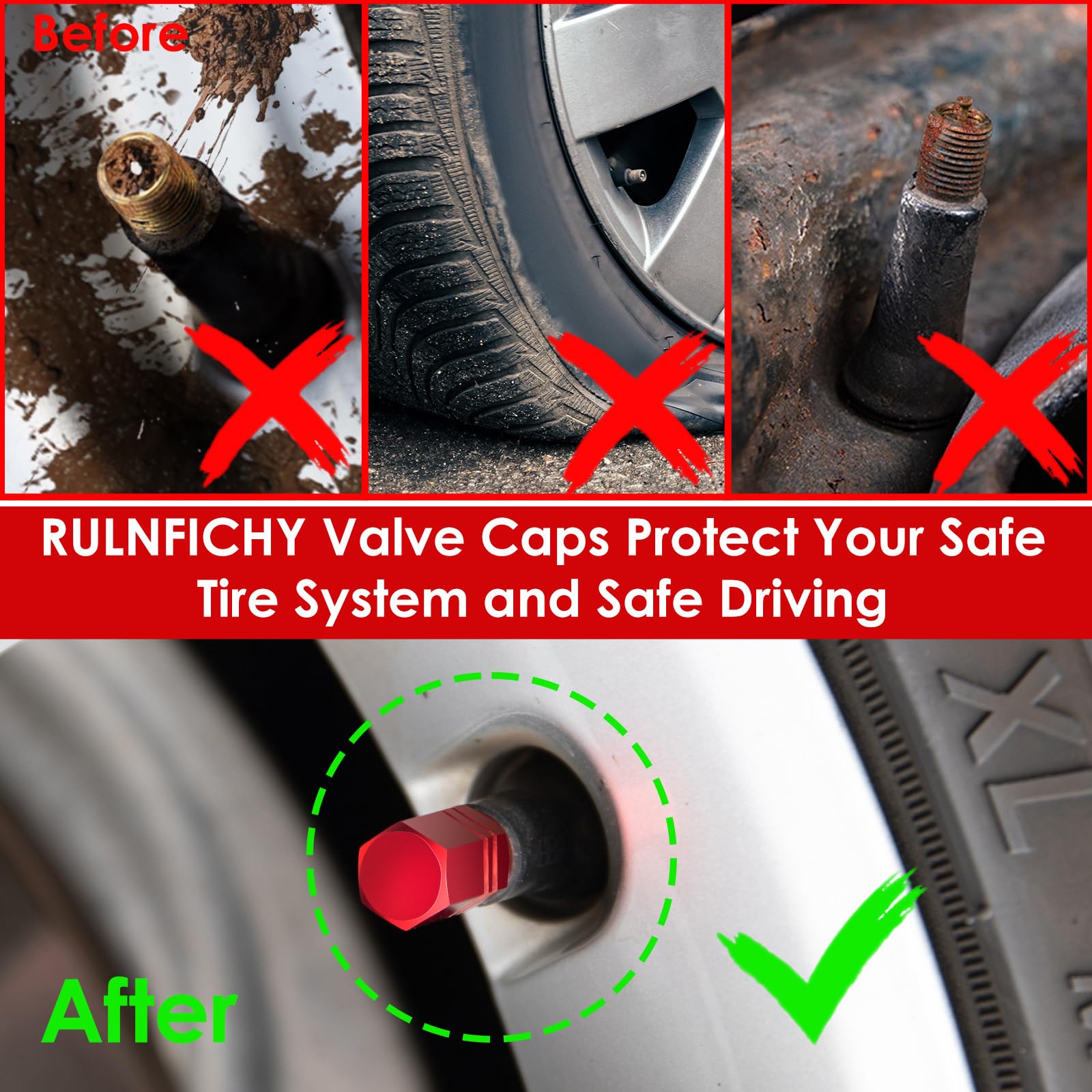 Red Auto Tire Valve Stem Caps: Tire Air Pressure Caps, Universal Schrader Valve Cap for Car Bike Truck Motorcycles