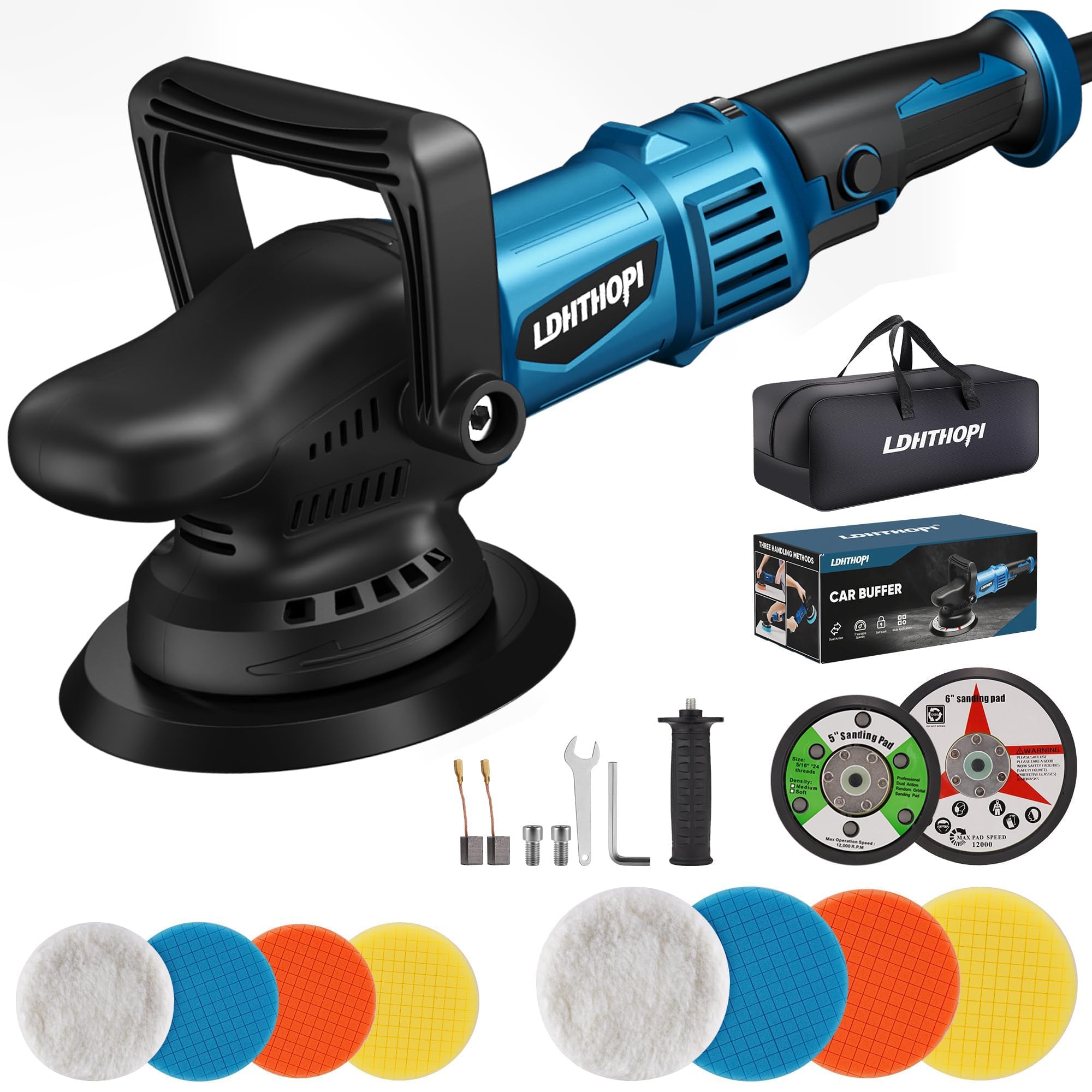 LDHTHOPI Dual Action Polisher, 980W 5/6 Inch, 2026 Upgraded 9MM Random Orbital Buffer Polisher for Car Detailing, 2800-5800RMP, 