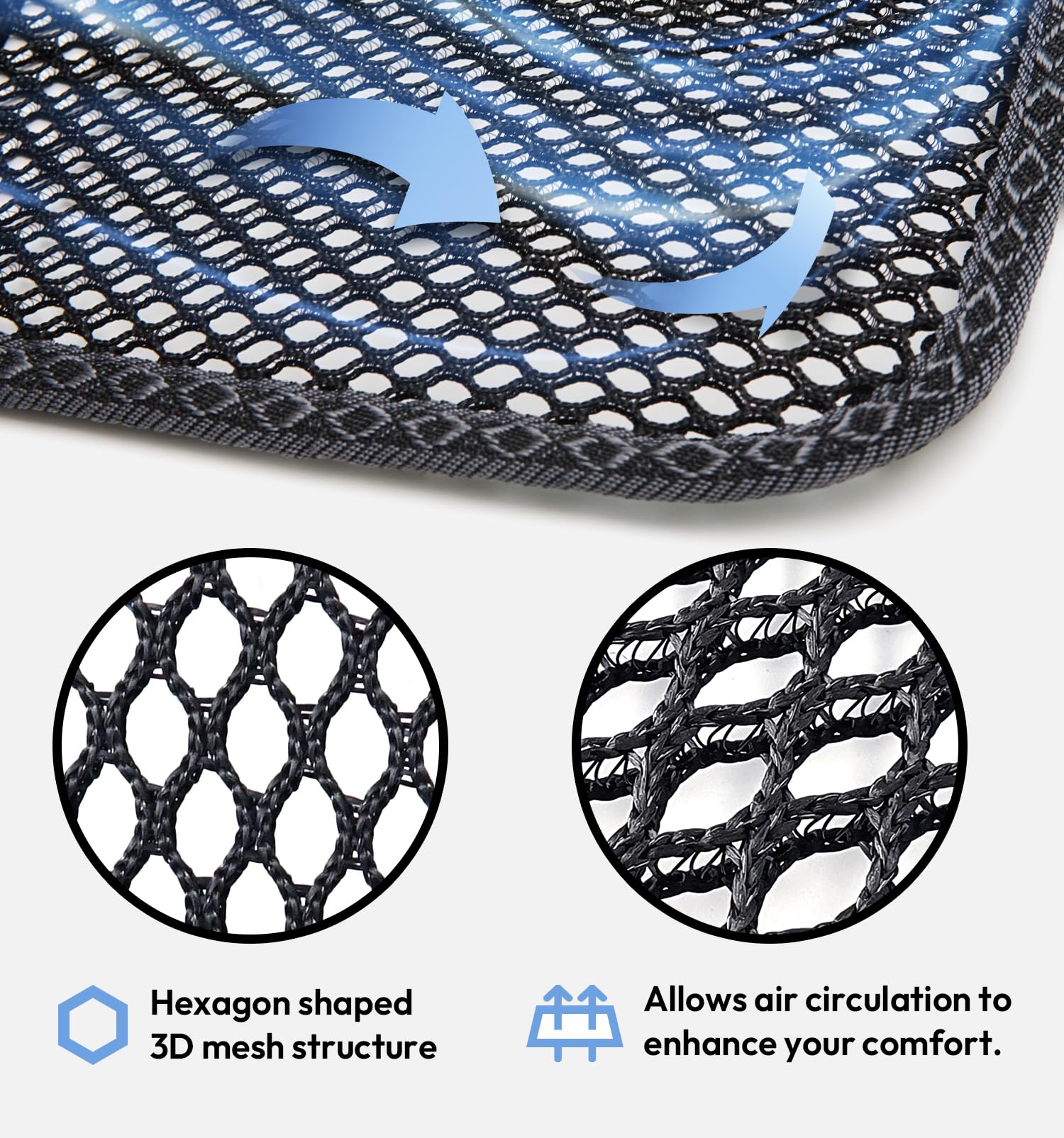 carrotez 3D Air Mesh Car Seat Cushion Pad - 41" x 15", Black, Breathable, Comfortable for Cars and Office Chairs