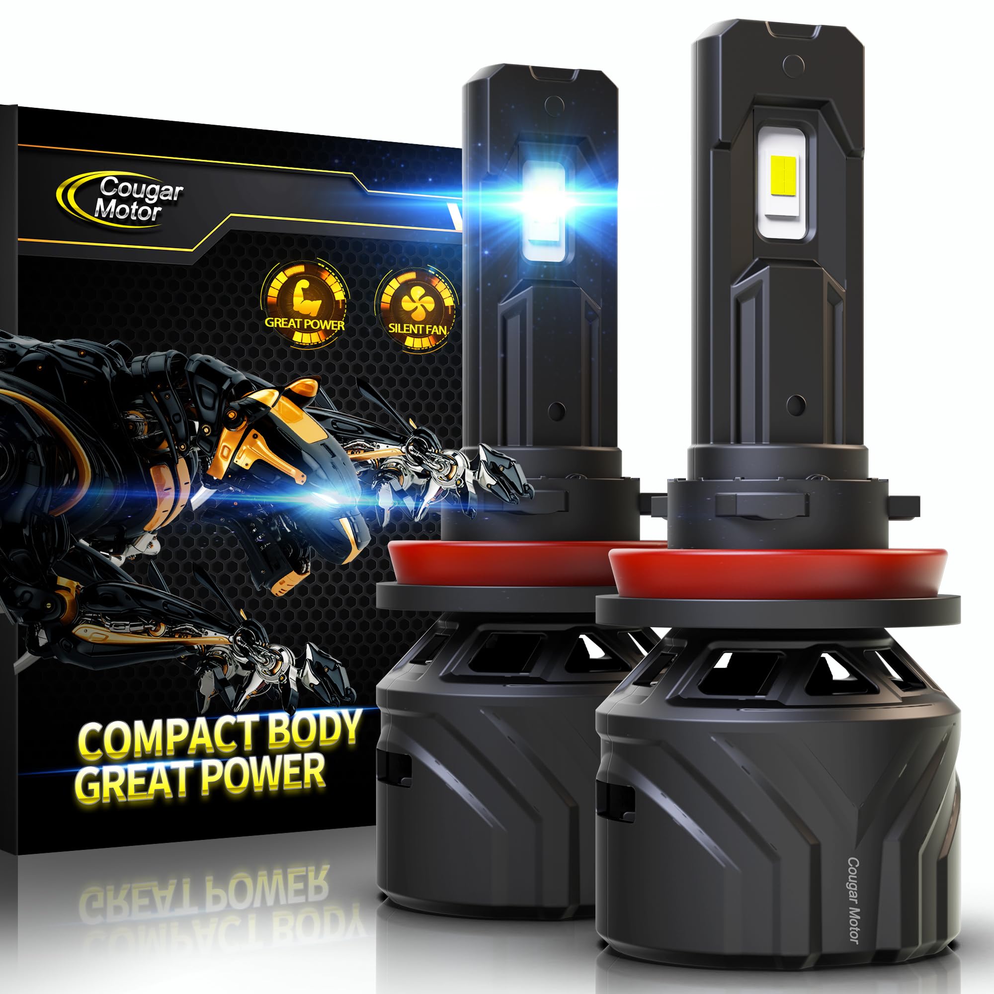 Cougar Motor H11 Led Bulbs, H11 Lights Bulb H9 H8 Fog Light 18000Lm 6500K Super Bright Plug And Play - Pack Of 2