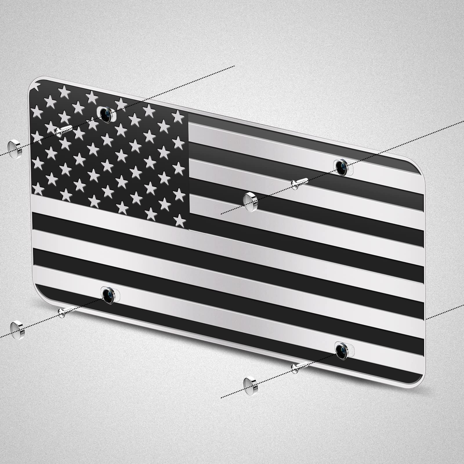American Flag License Plate, Black Front Flag License Plates With 4 Holes,Custom Novelty Vintage Aluminum Metal 3D Embossed Us L