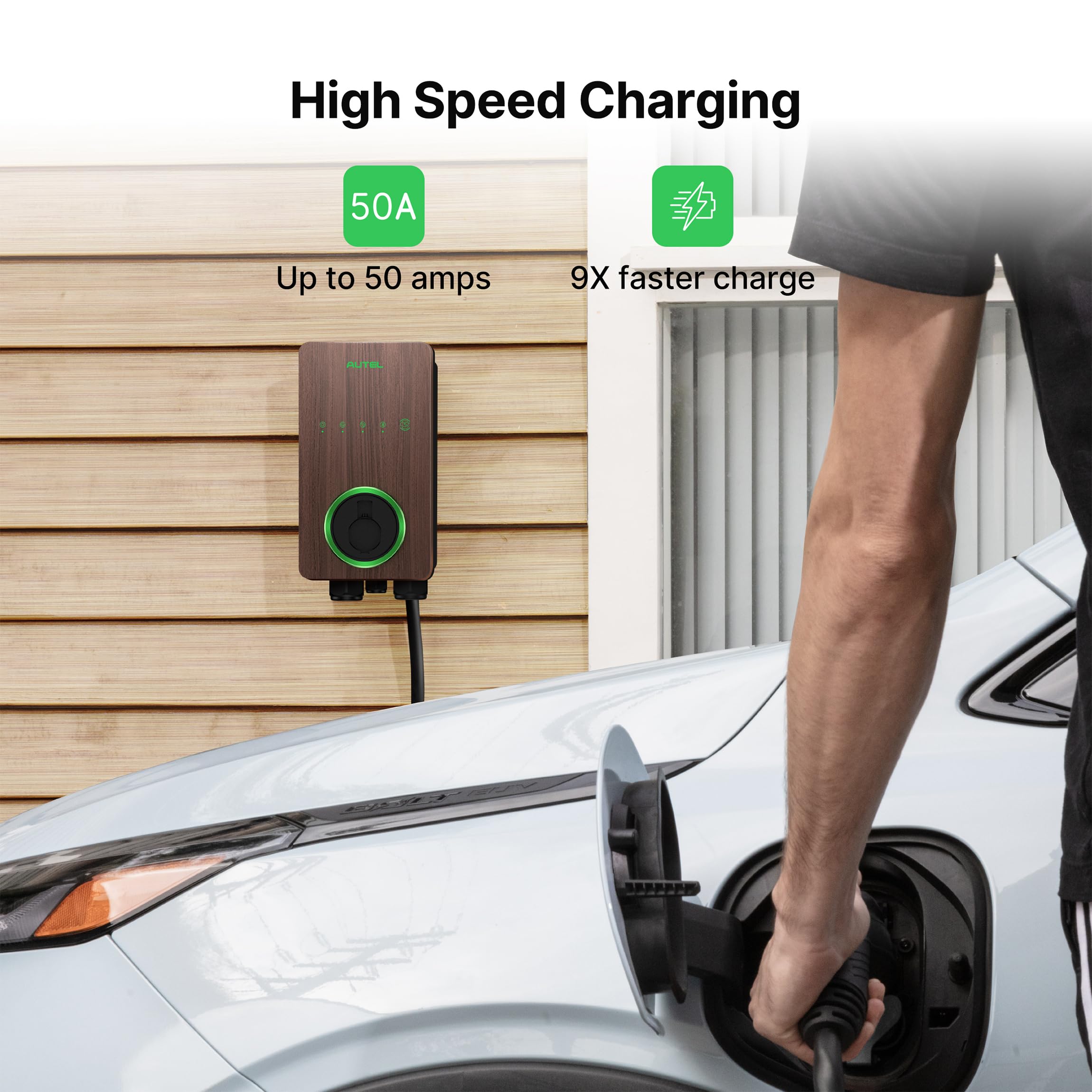 Autel EV Charger 50Amp, 240V Level 2, Wi-Fi & Bluetooth, 25ft Cable, Wood Grain Finish, Model AC LW12