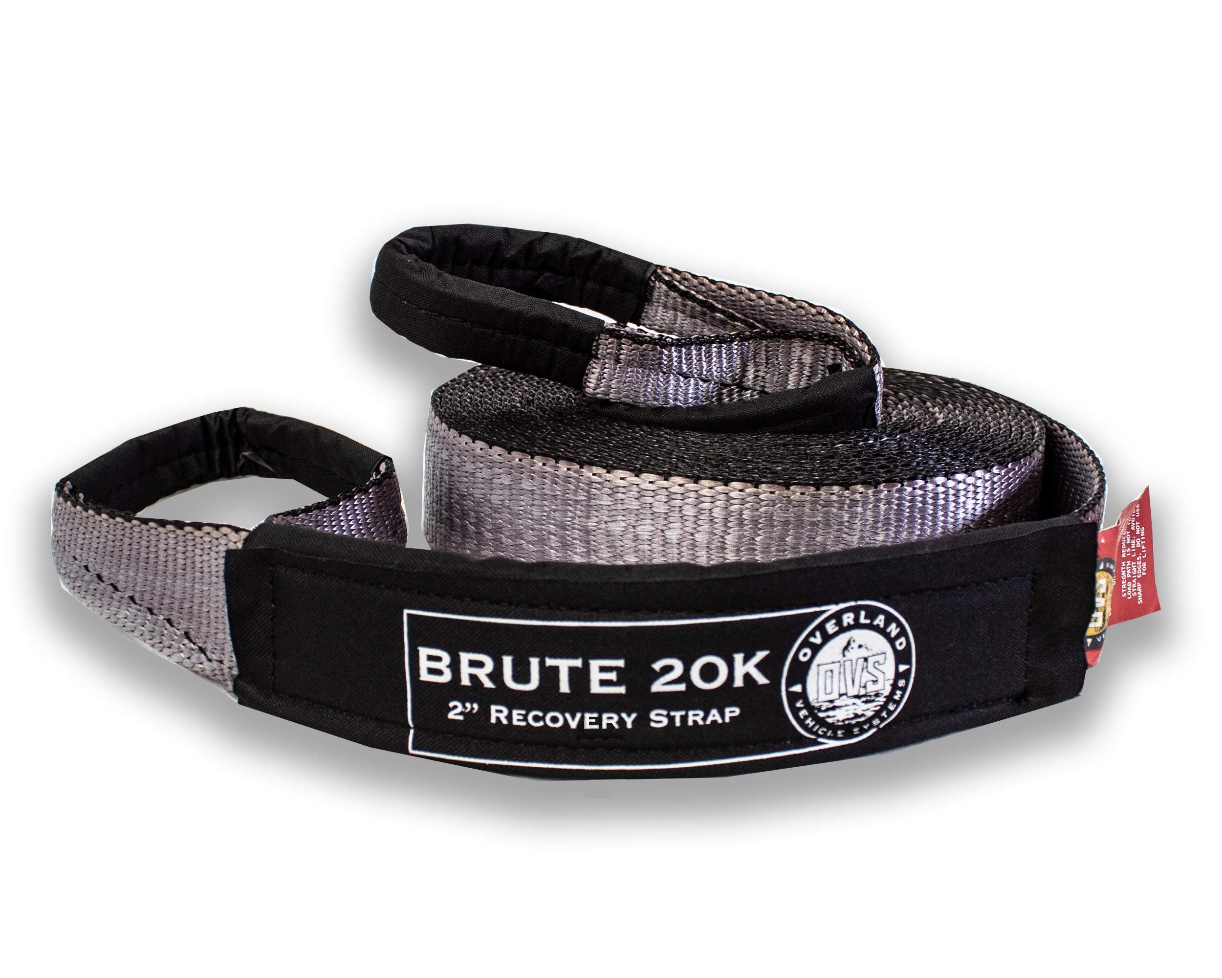Overland Vehicle Systems Tow Strap 20,000 Lb. 2' X 30' Gray With Black Ends & Storage Bag Universal - 20,000 Lb. Breaking Strength - For Use In Automotive Recovery And Towing