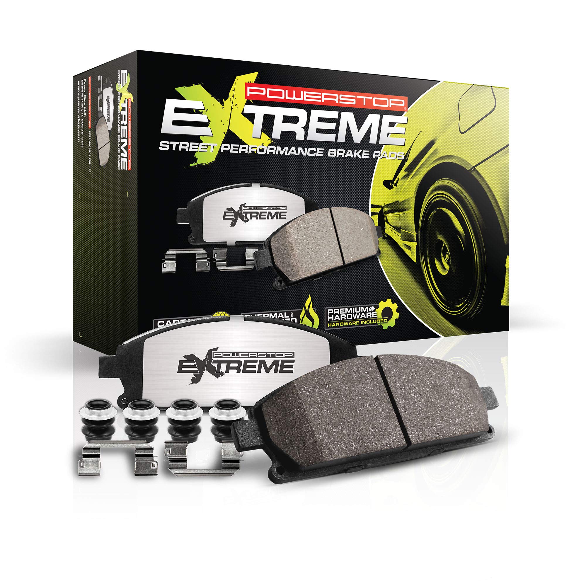 Power Stop Z26-1053B Z26 Street Warrior Rear Carbon Fiber Ceramic Brake Pads With Hardware For Dodge Durango 2018-2022, Jeep Grand Cherokee 2018-2021 [Model Specific]