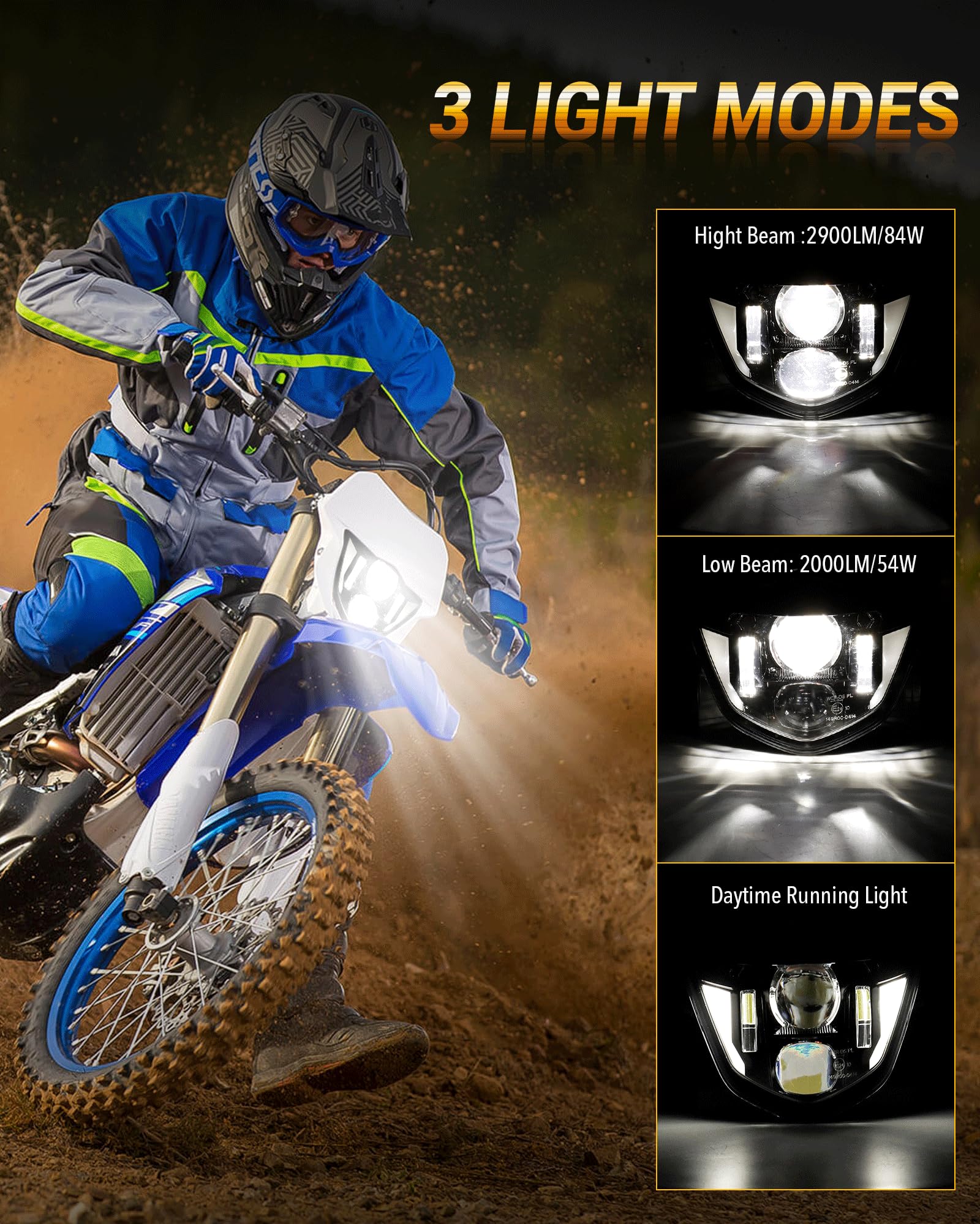 SUMHITIC Dirt Bike Headlight LED Motorcycle Headlamp Kit with DRL Fit for 2013-2023 Yamaha WR250F 400F 426F 450F, WR250 400 426