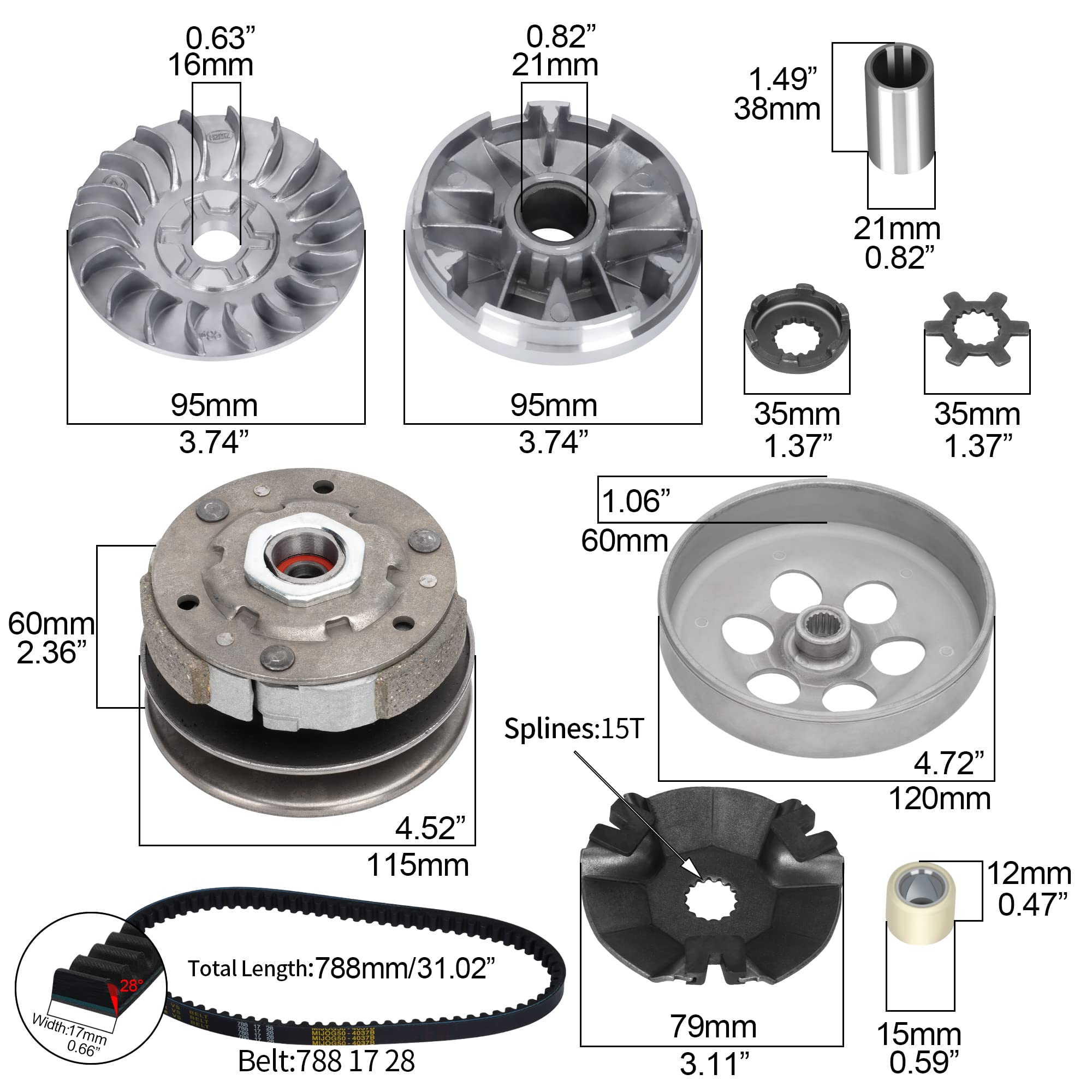 JIAYAN Transmission Rebuild Kit - Clutch Kit for Polaris Sportsman ATV, Predator, Scrambler - Includes Clutch, Variator, Drive Belt, Roller Weights