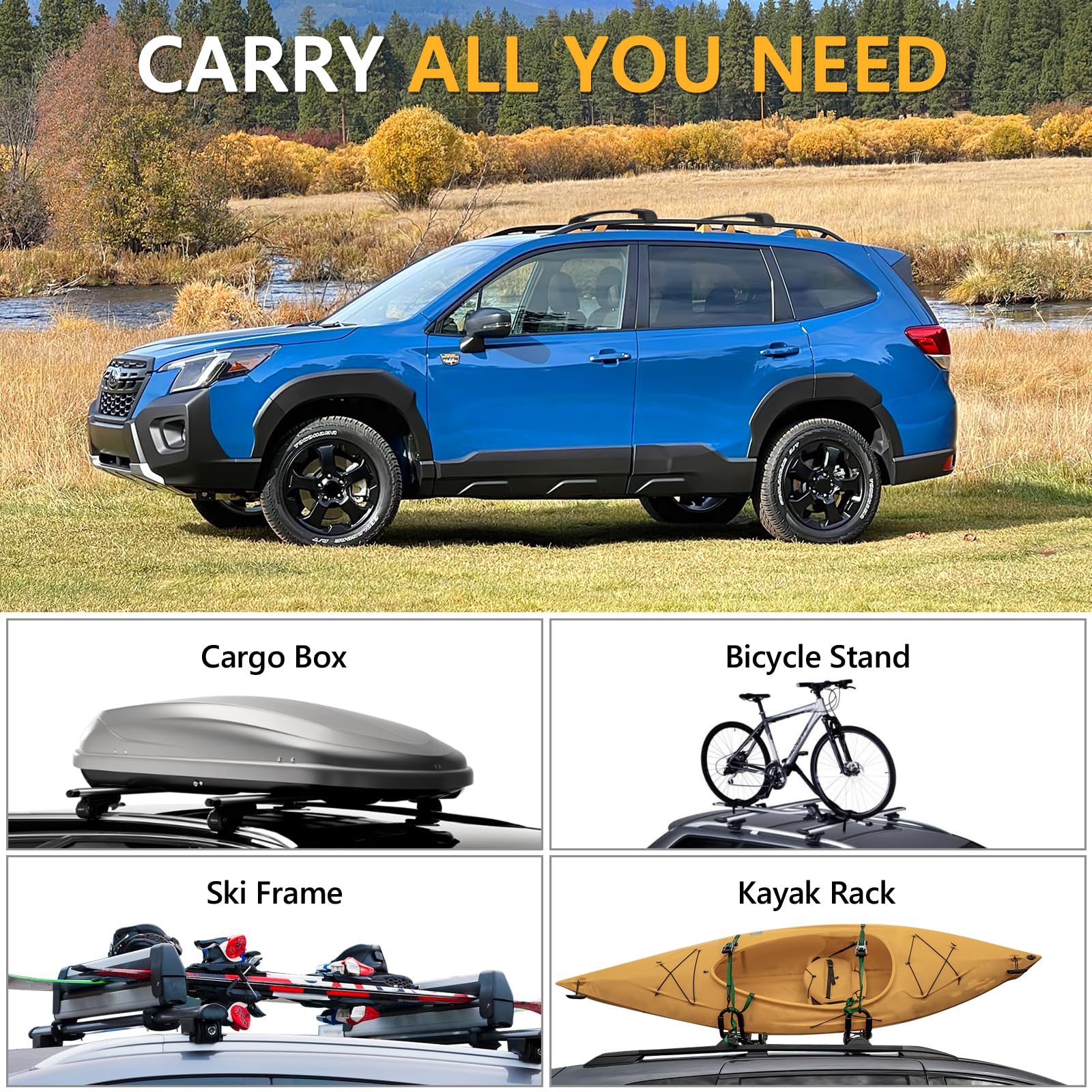 Tuyoung 220lbs Lockable Roof Rack Cross Bars Compatible with Subaru Forester Wilderness 2022 2023 2024 with Raised Side Rails, H