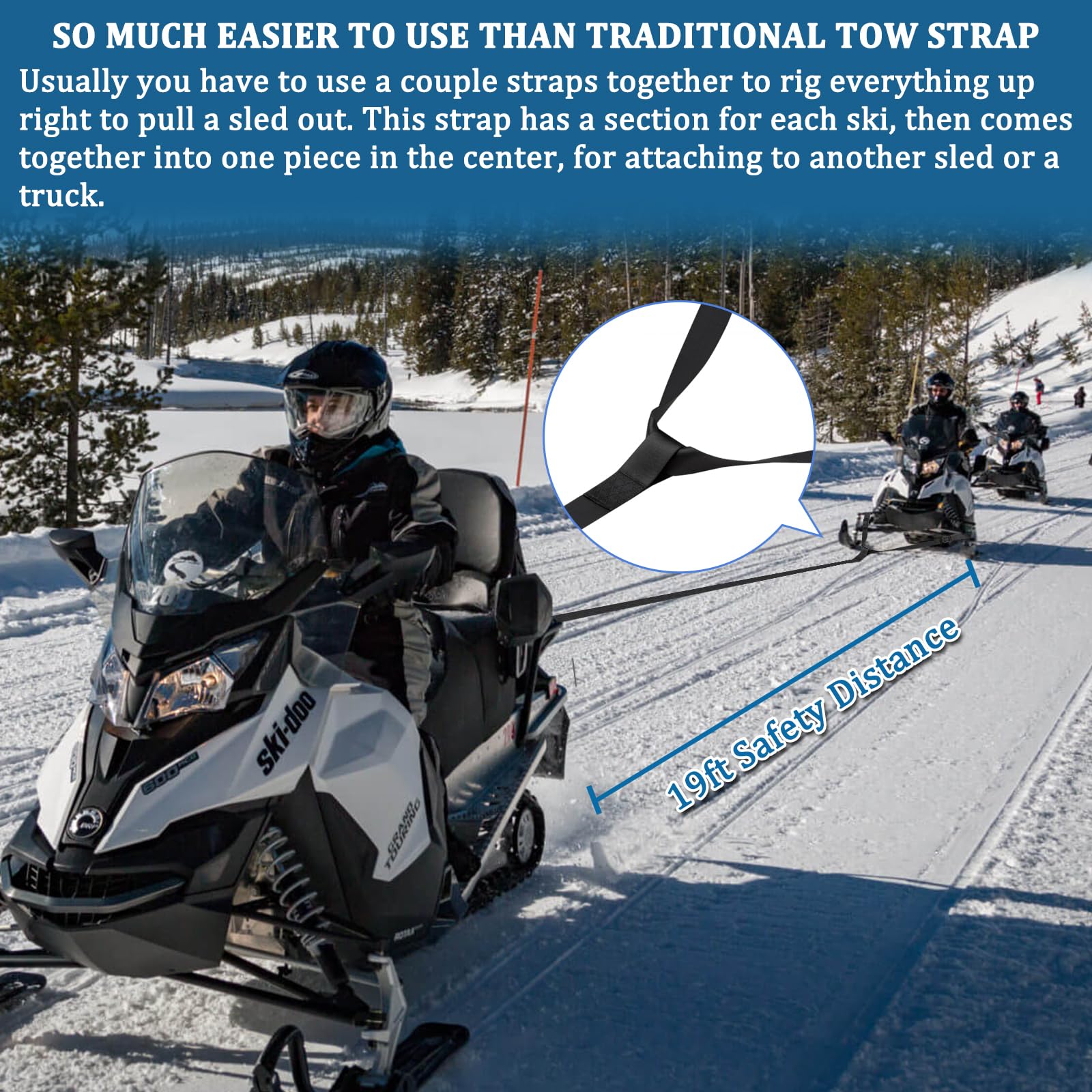 Botepon Snowmobile Tow Strap, 10ft Alloy Steel Hook Tow Rope, Quick Hook Up for Snowmobiles, ATVs, and Sleds