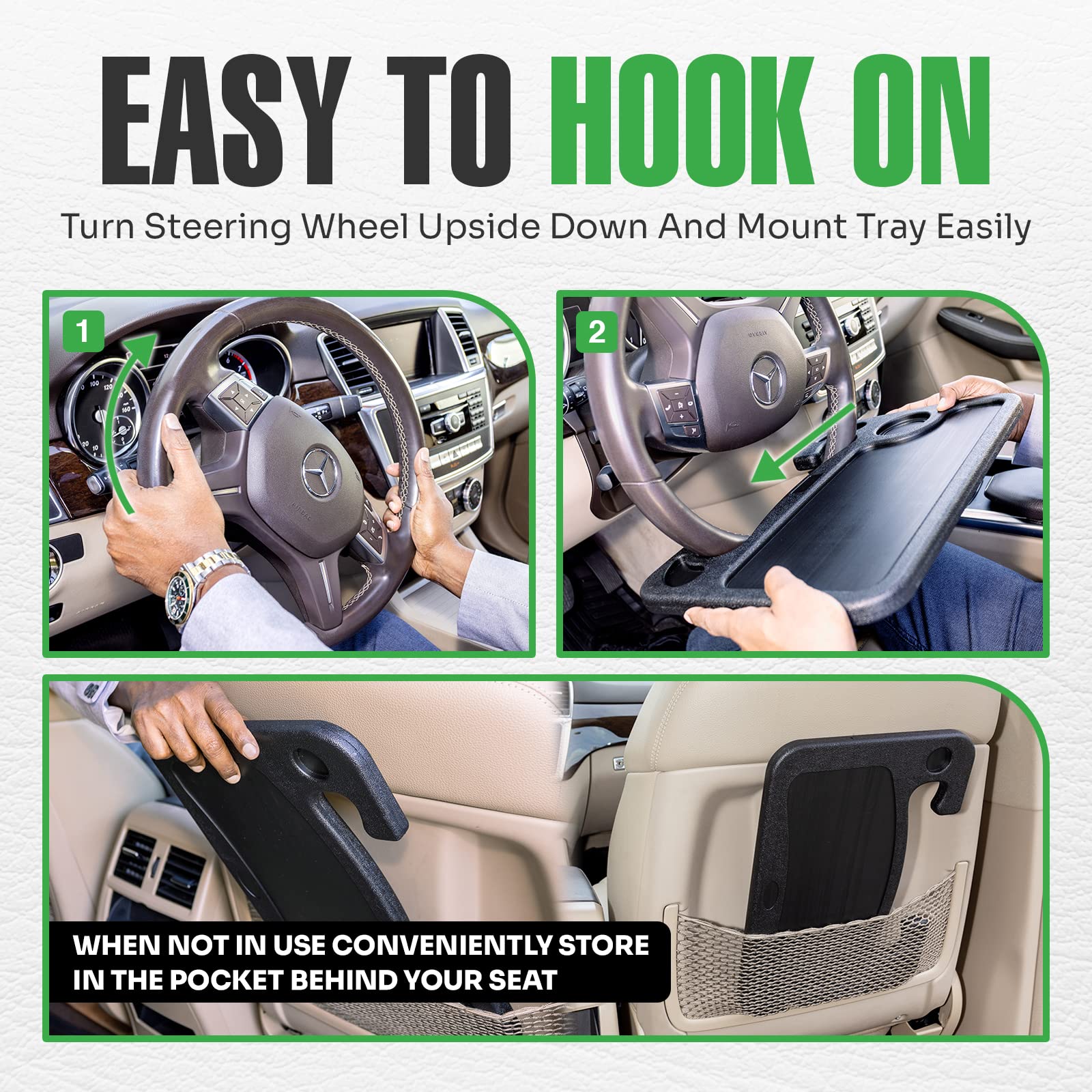 Lebogner Bling Steering Wheel Tray, Car Food Trays For Eating, Laptop, Tablet, Ipad Or Notebook, Hook On Auto Steering Wheel Des