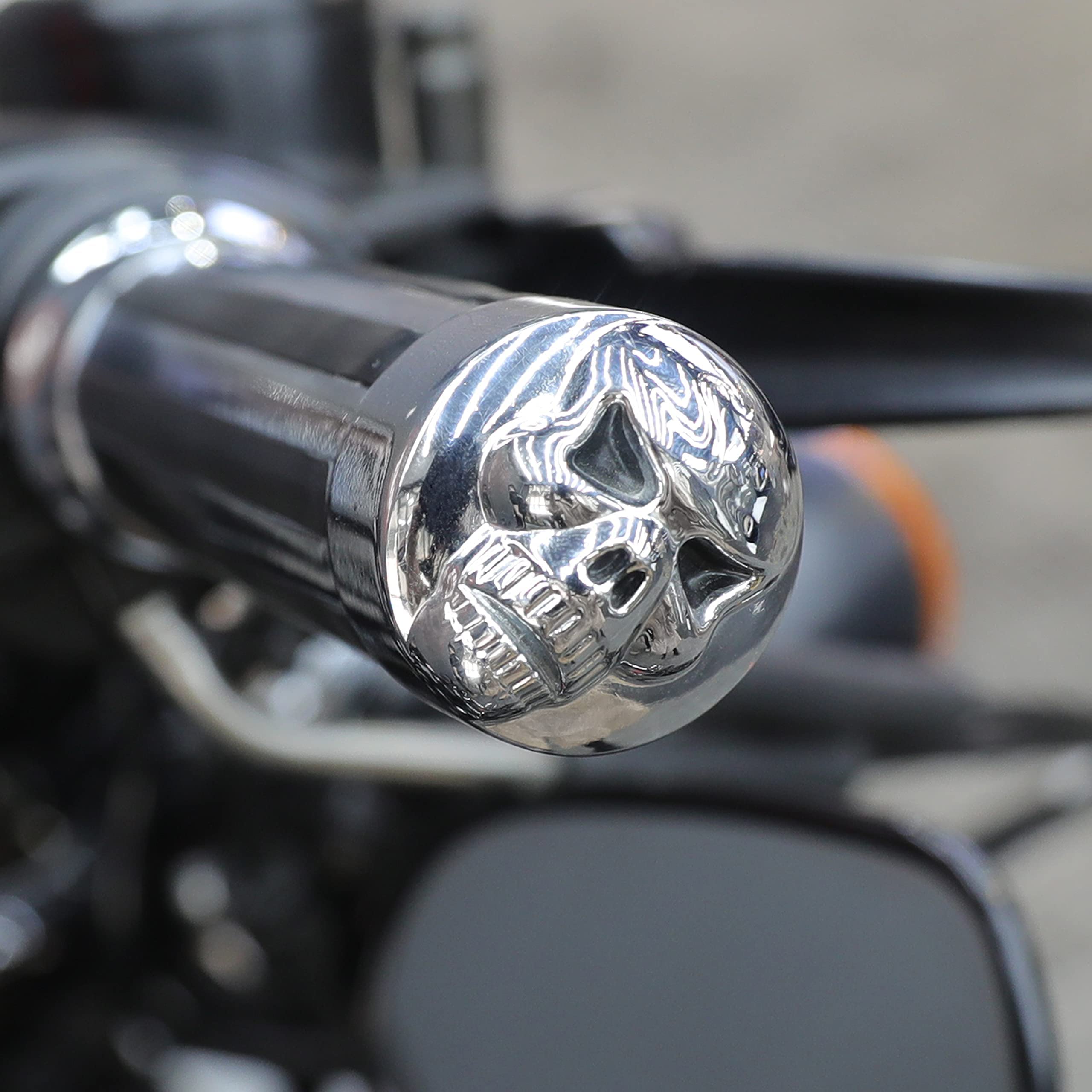 HTTMT Chrome Skull Zombie Hand Grips - 1 inch (25mm) Rubber for Harley XL 883 Sportster Cruiser, Model xXHT-MT080-25-CD