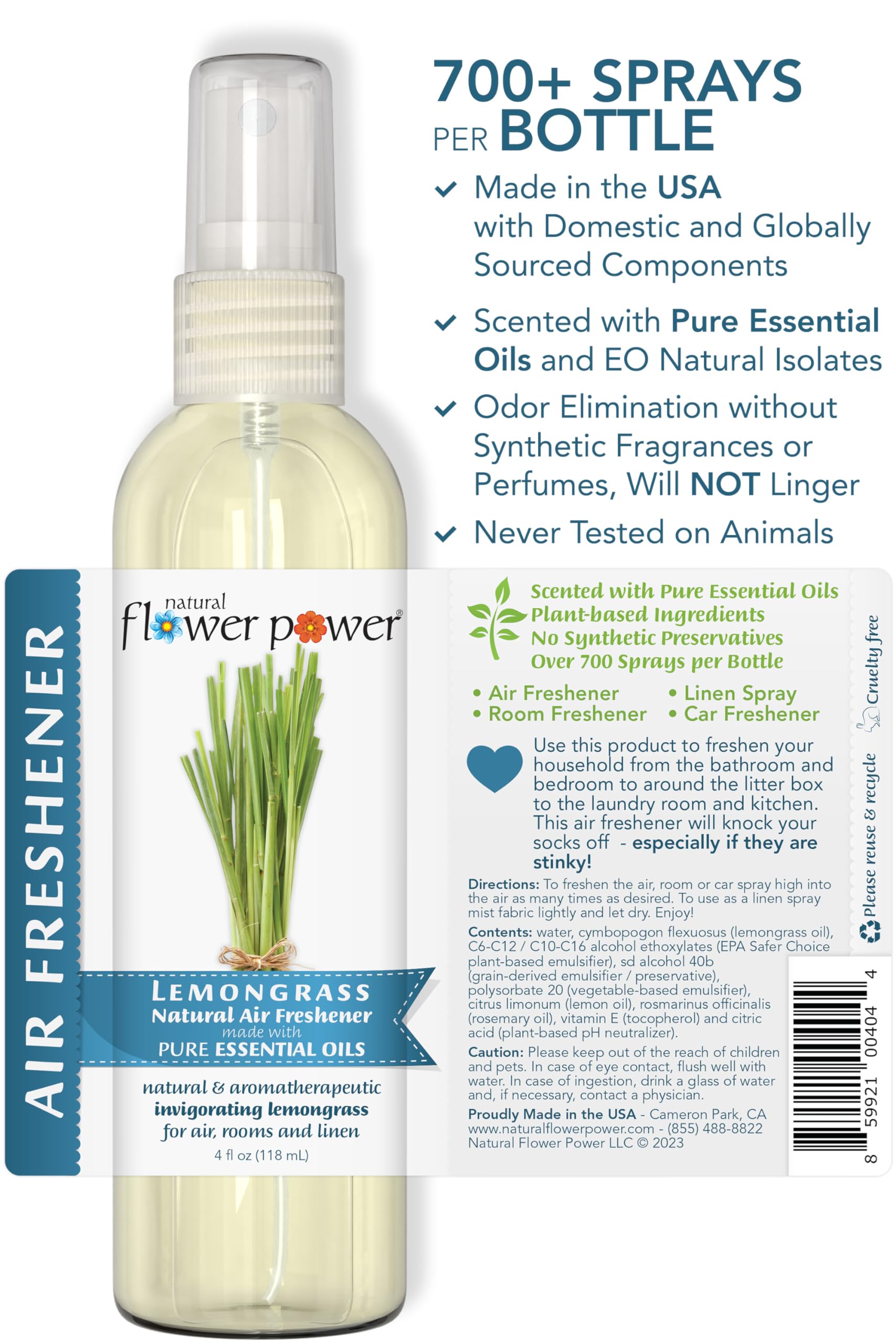 Natural Flower Power Air Freshener Spray - Odor Eliminator With Essential Oils For The Home, Car & Fabric - Cruelty Free & Vegan