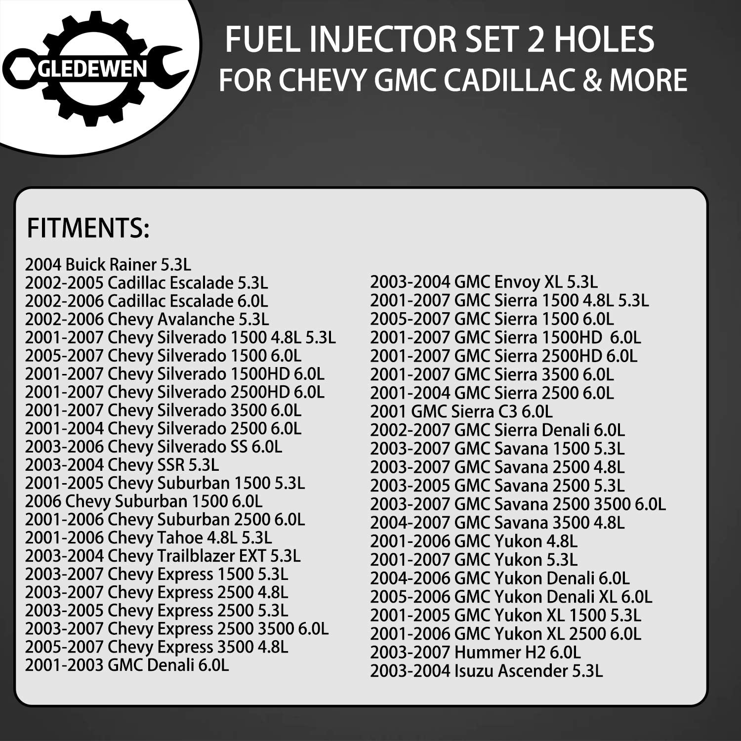 Gledewen Fuel Injector 2 Holes 8Pcs for 4.8L 5.3L 6.0L Engines | Fits 2001-2007 Chevy Silverado,