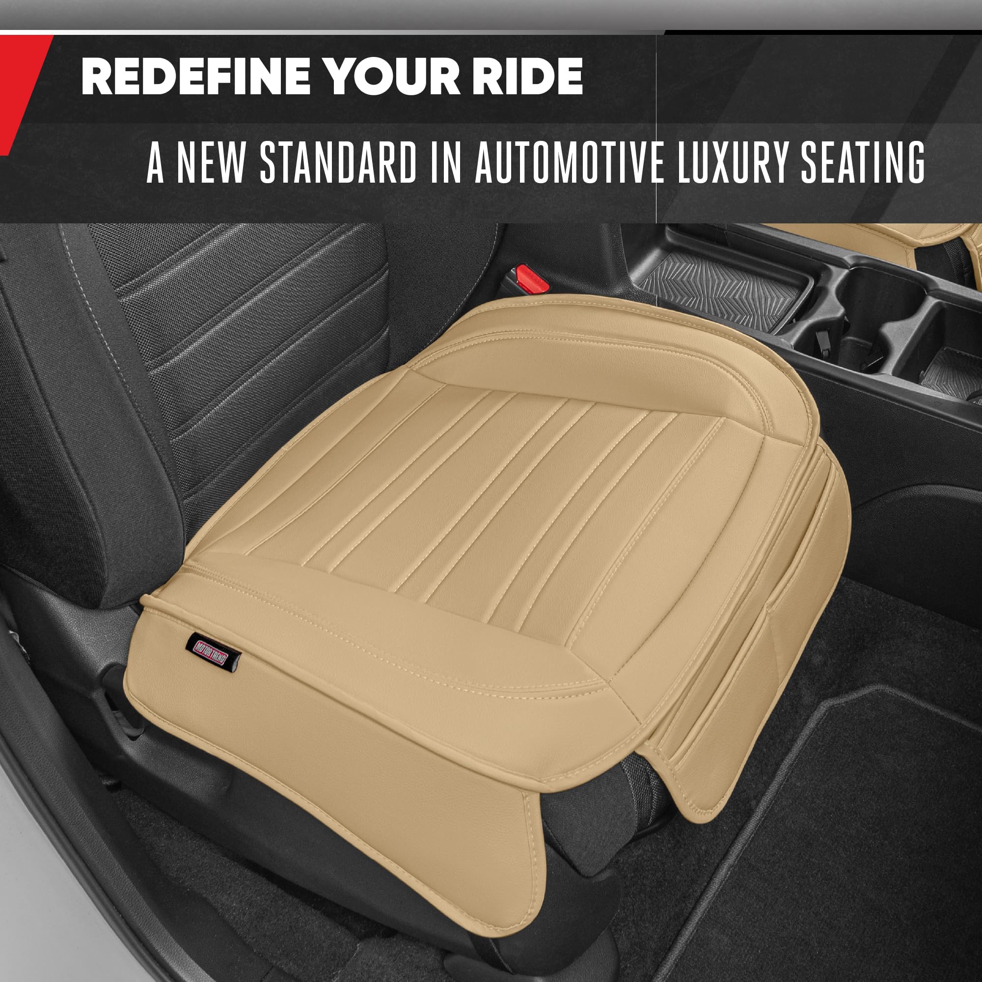 Motor Trend Seat Covers For Cars Trucks Suv, Faux Leather Beige Padded Seat Covers With Storage Pockets, Premium Interior Car Se