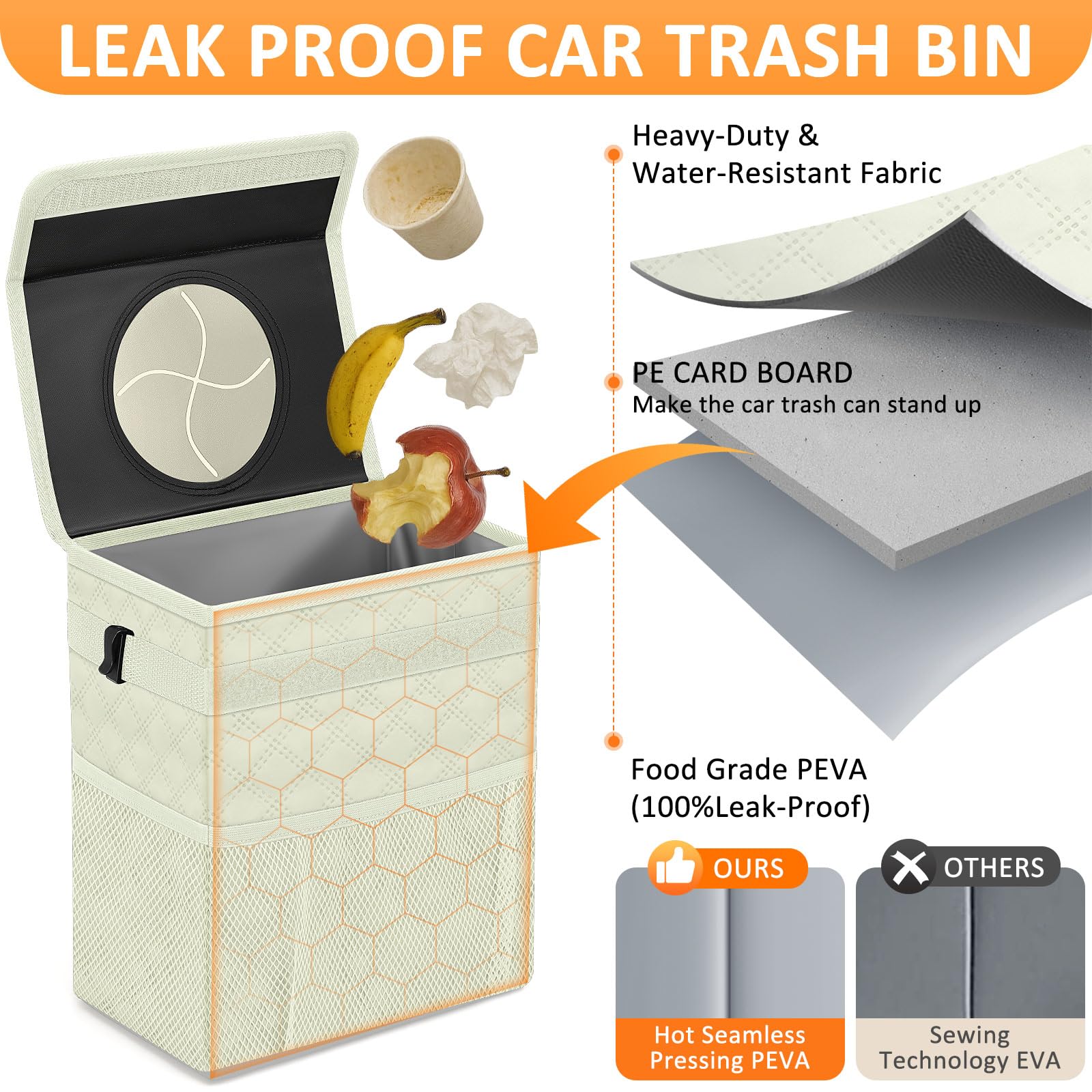Vankor White Car Trash Can Cute, White Car Accessories For Women Waterproof Automotive Garbage Cans Leak Proof Vehicle Trash Can