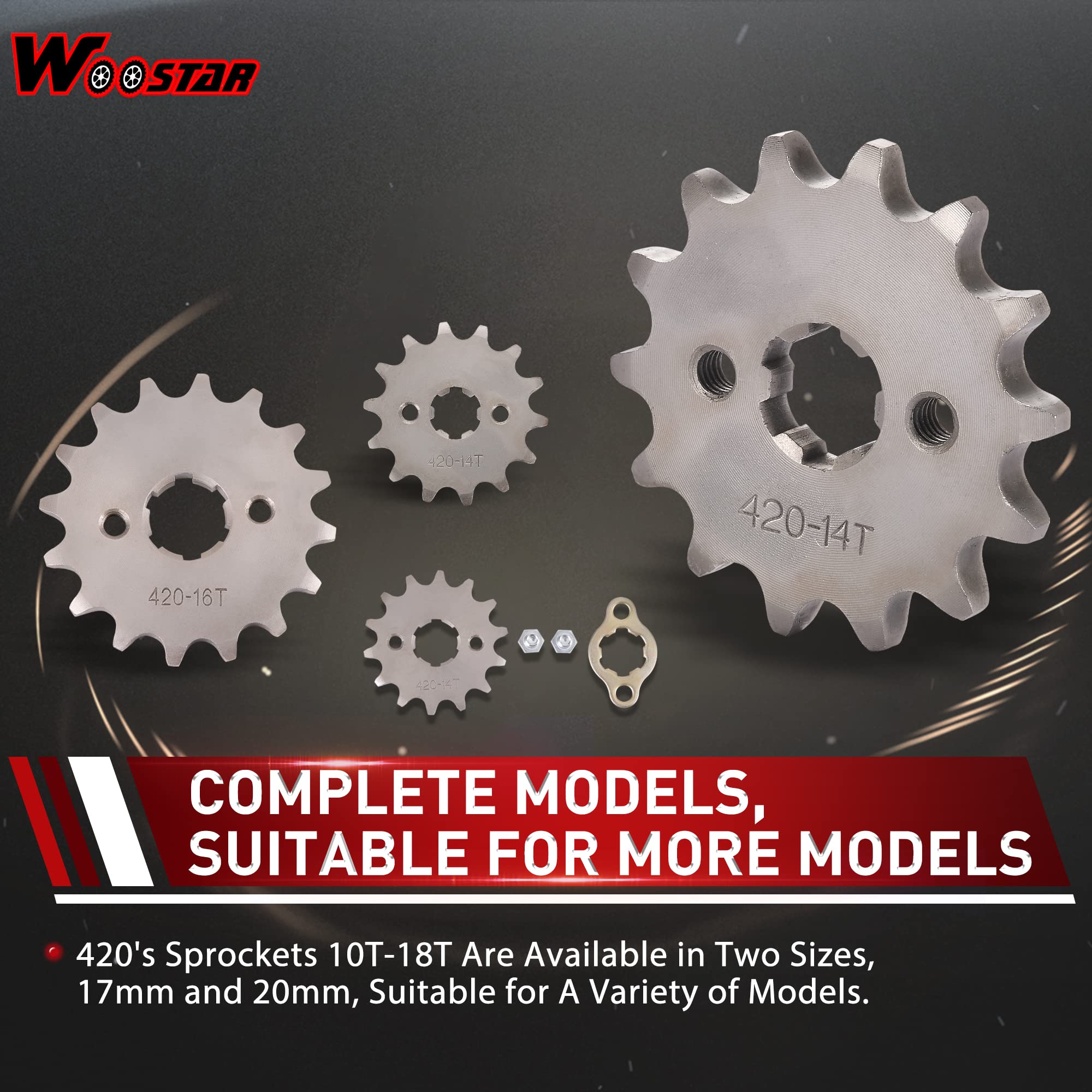 Woostar Motorcycle 420-14T Front Sprocket 17Mm For 50Cc 70Cc 90Cc 110Cc 125Cc Dirt Pit Bike Mini Bike Atv 4 Wheeler Moped