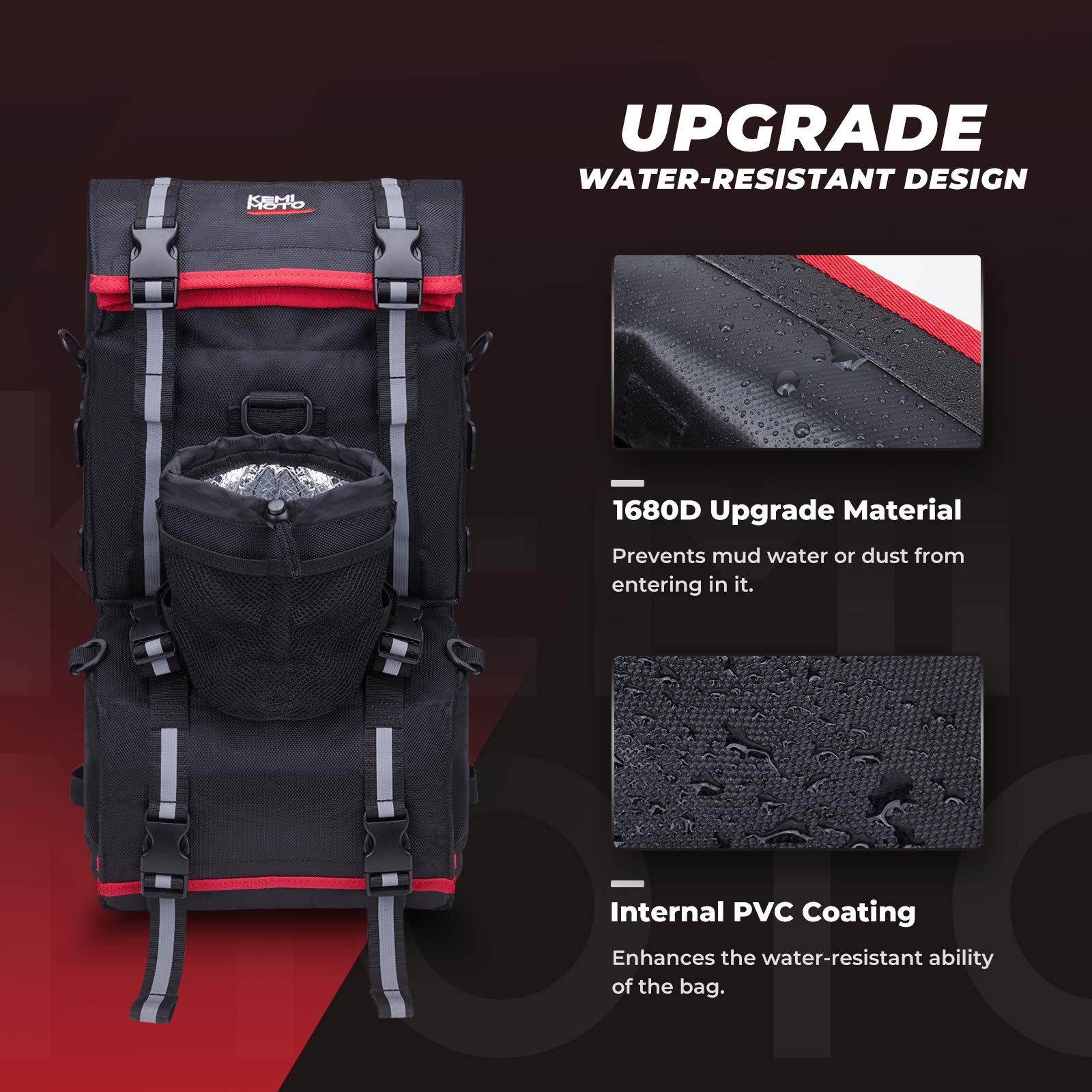 KEMIMOTO ATV Fender Bag - 130% Larger, Water-resistant, Black, One Size, Model B0113-06601BK-CA, with Drink Holder for Polaris, Can Am,
